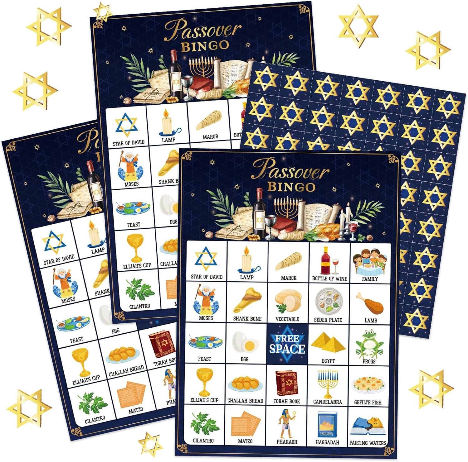35 Pcs Passover Bingo Games 24 Players Pesach Bingo Cards Jewish Seder Matzo …