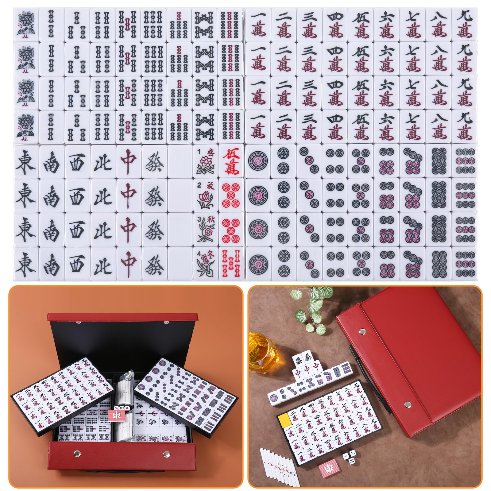 QYMZKA Japanese Riichi Mahjong Set, White and Yellow Tiles – with Red Box, Ea…