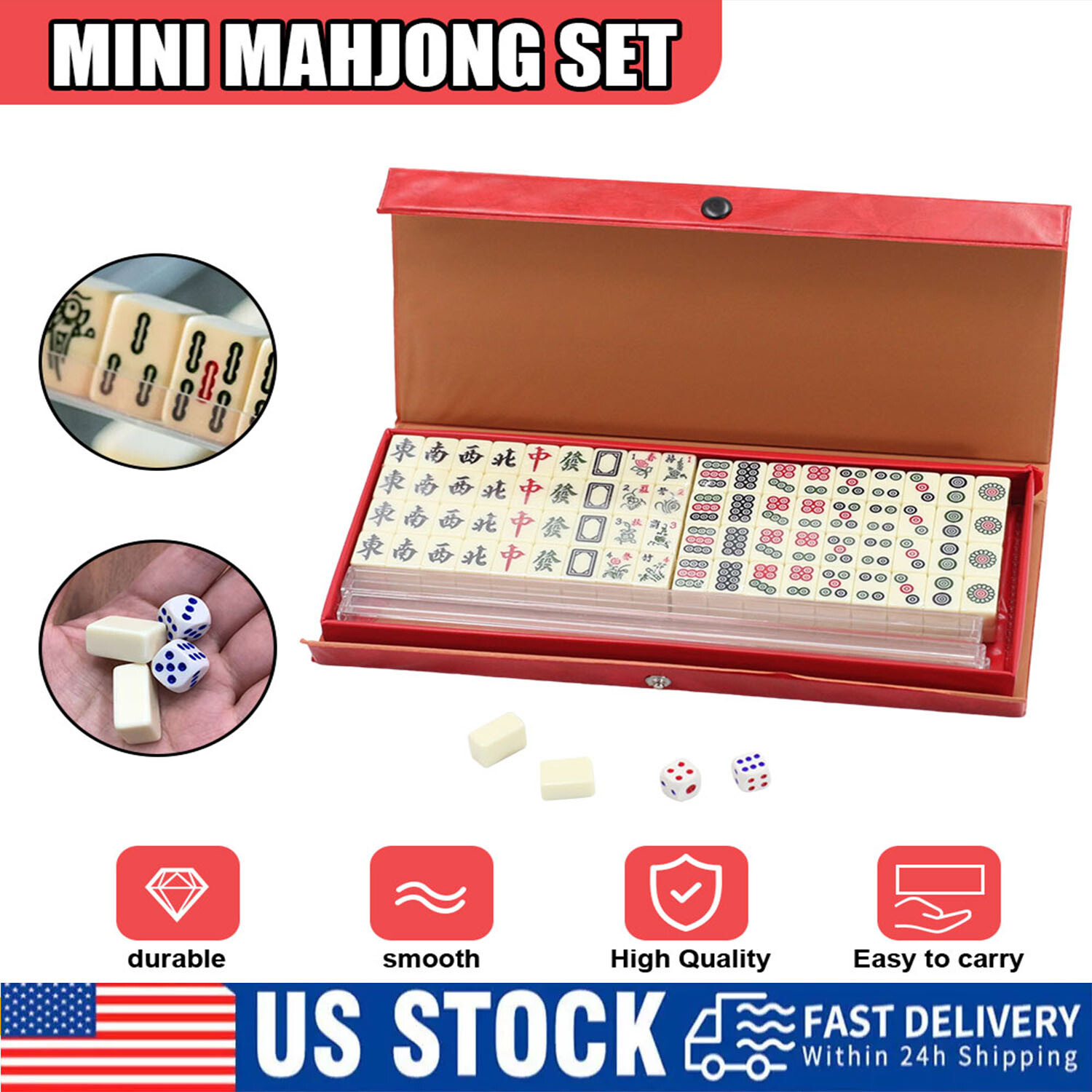 Professional Chinese Mahjong Set Large 144+2 Numbered Tiles Mah-jongg with Case