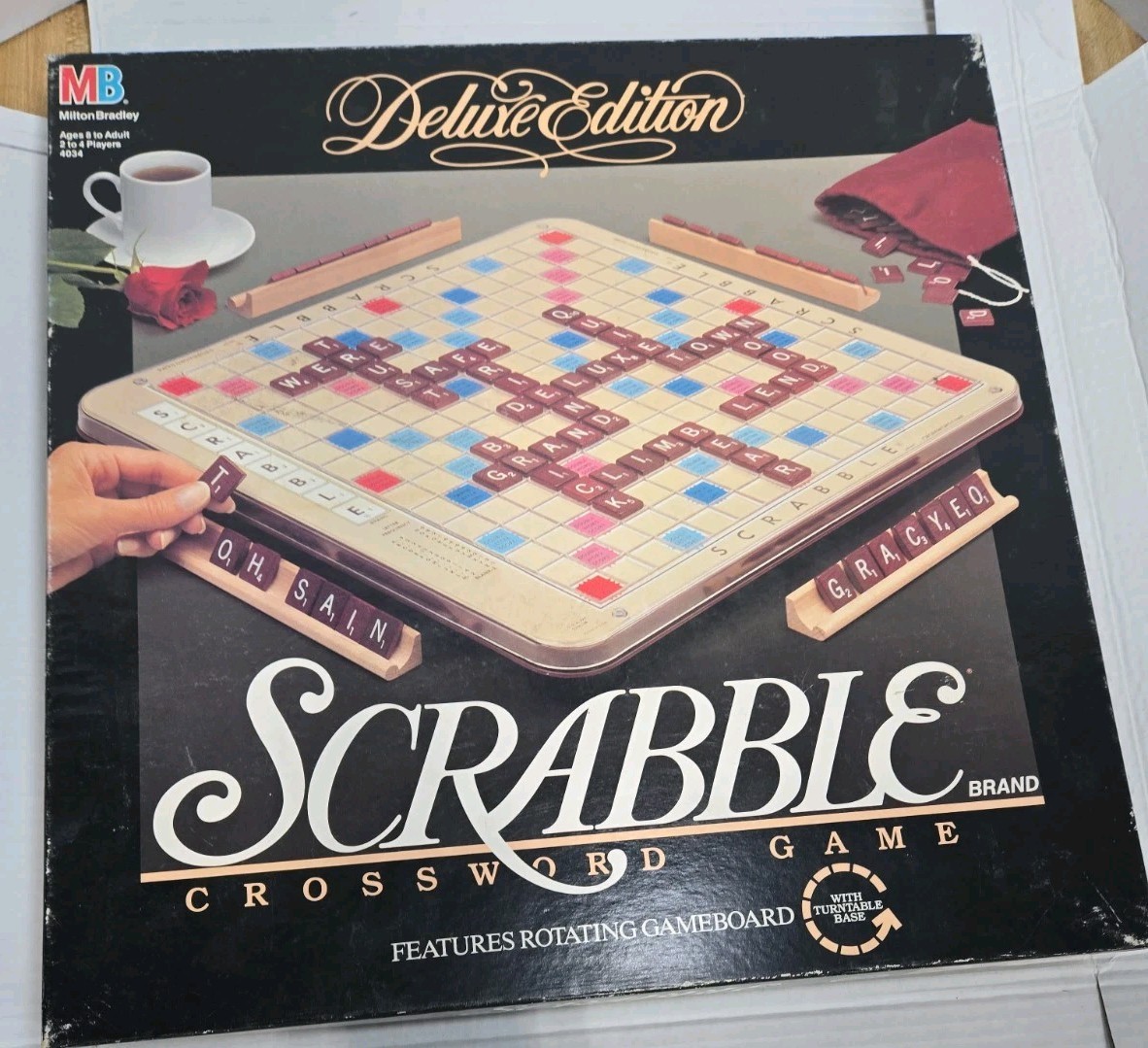 Scrabble Deluxe Edition Turntable Crossword Rotating Milton Bradley 1989 Complet