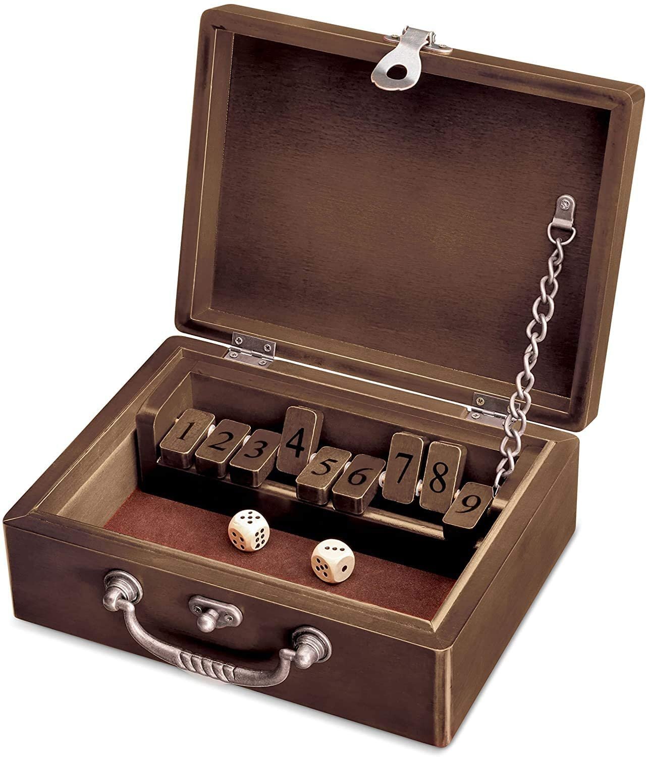 WE Games Board Game with Dice, 9 Numbers, in Walnut Stain Wooden Box, 8.75 in