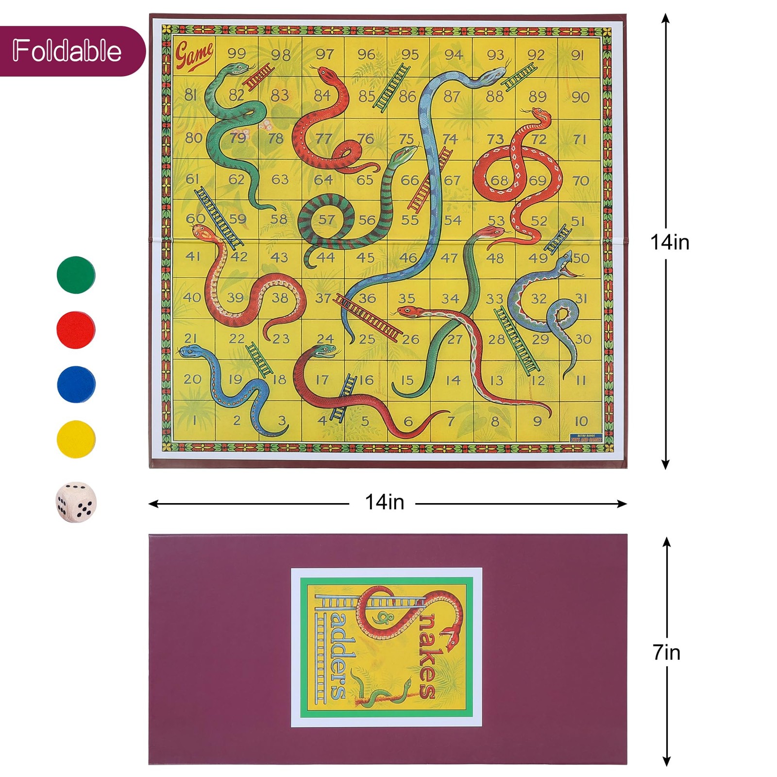 Classic Snakes and Ladders Board Game – Foldable Family Board Game with Dice …