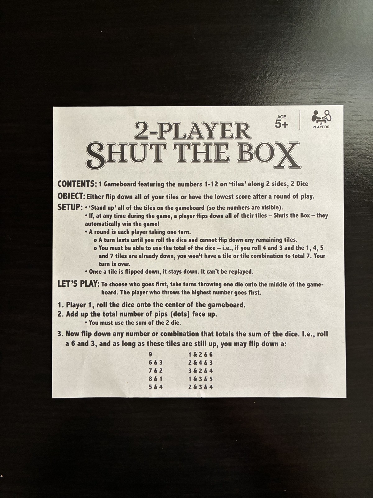 Cardinal 2-Player Shut The Box Complete