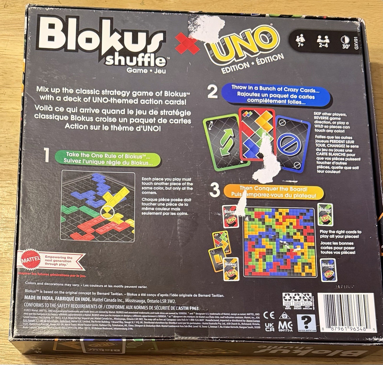 Blokus Shuffle Uno Edition COMPLETE Mattel 2021 Classic Strategy Action Cards