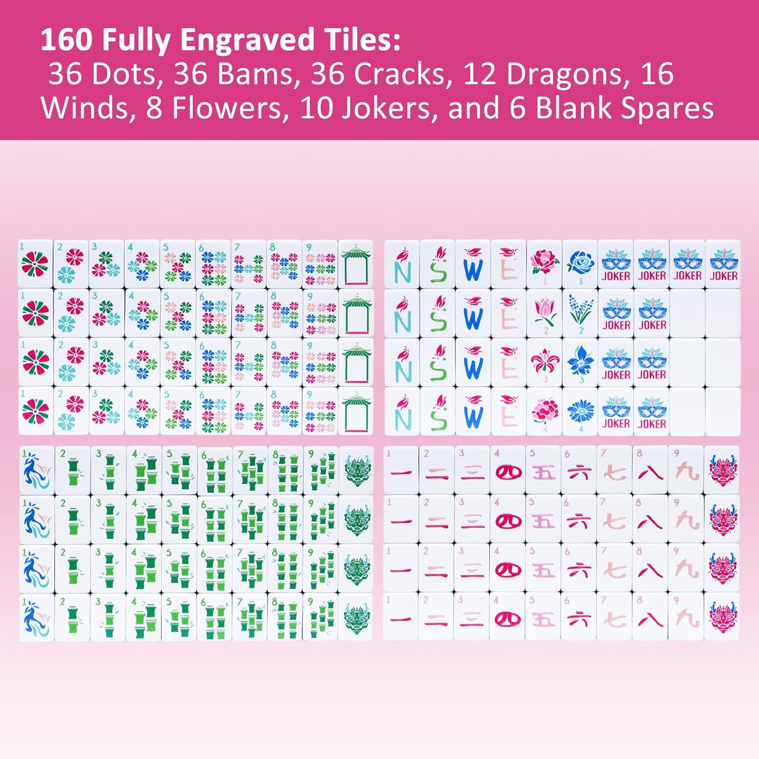 American Mahjong Tile Set(4 Layer),160 Acrylic Engraved Mahjong Tiles, Mahjong T