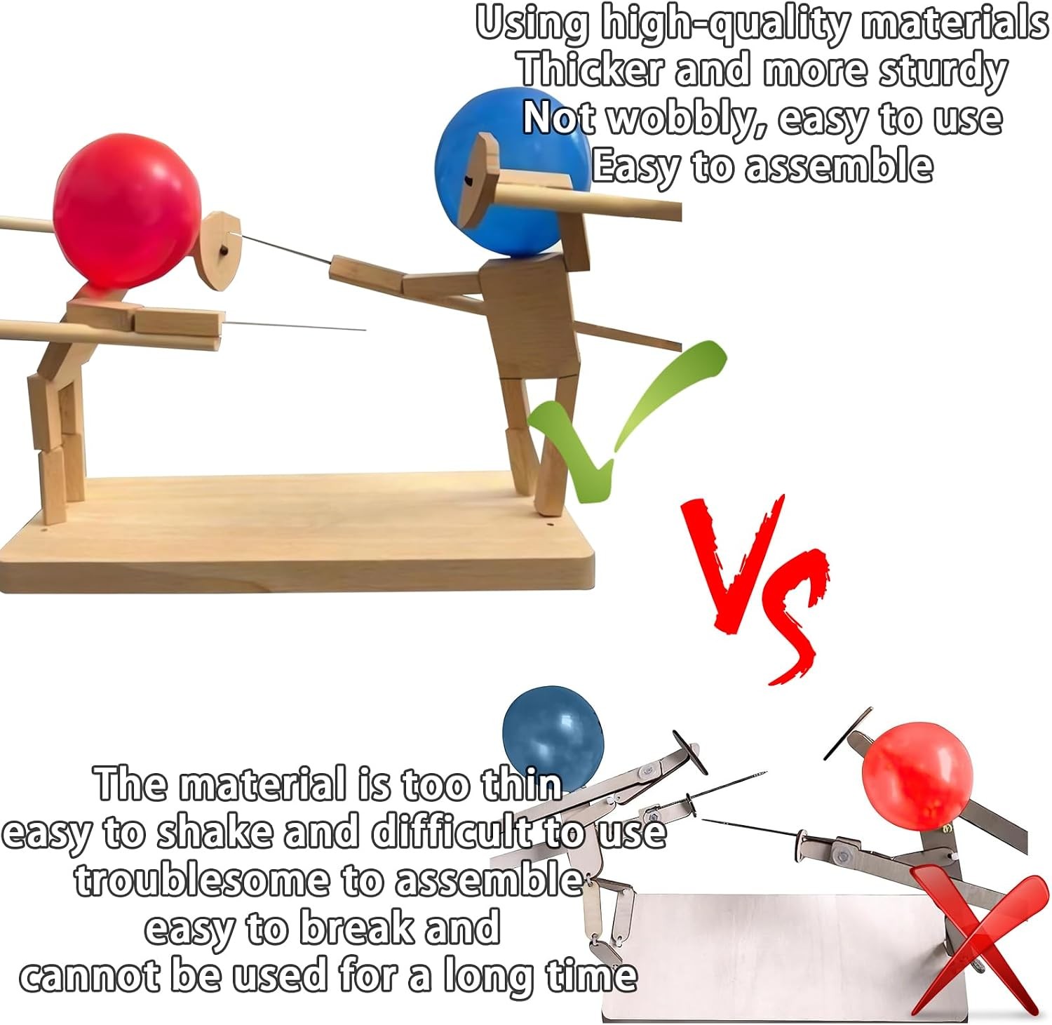 Balloon Bamboo Man Battle Game (Wooden Fighter with Inflatable Head, 2 Players,