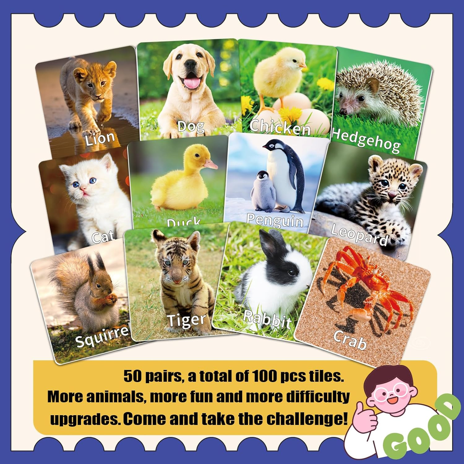 Animal Matching Game for Kids 100PCS Memory Card Game for Toddlers Preschool …