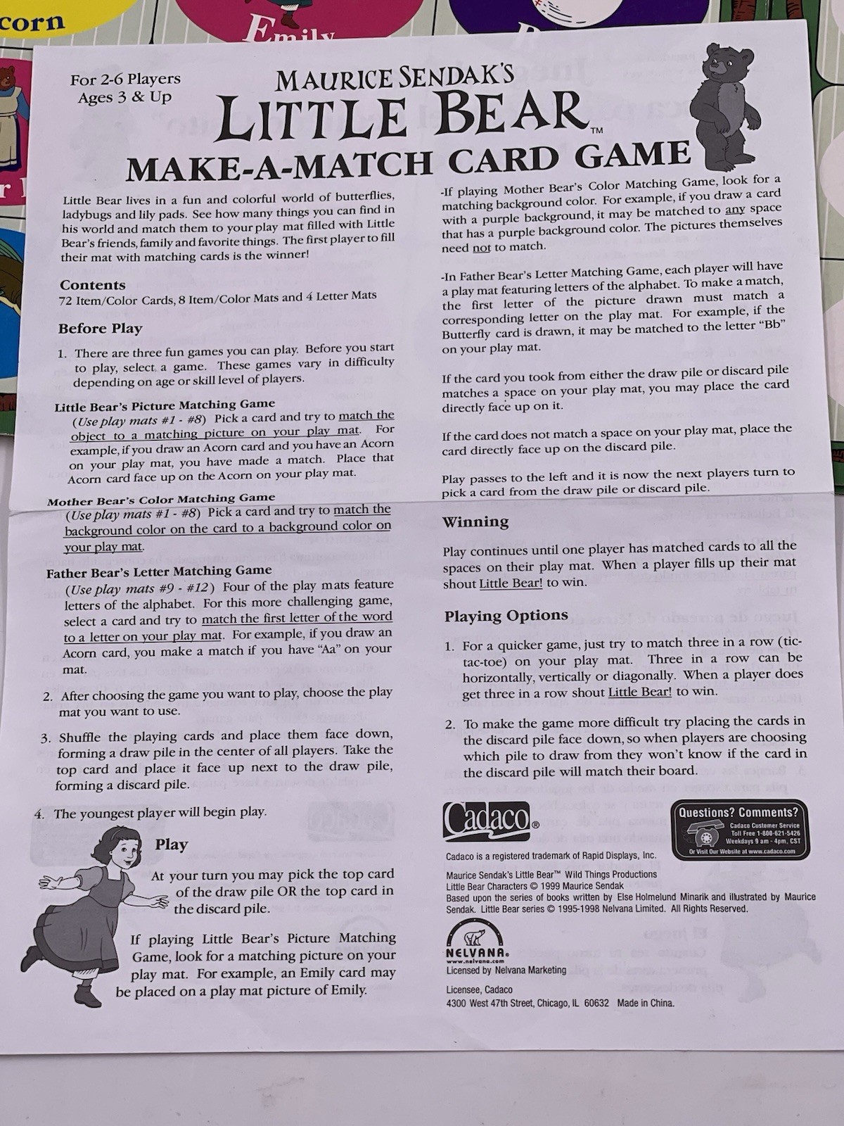 Maurice Sendak Little Bear Cadaco Make a Match Pre-School Game Complete Vtg 1999
