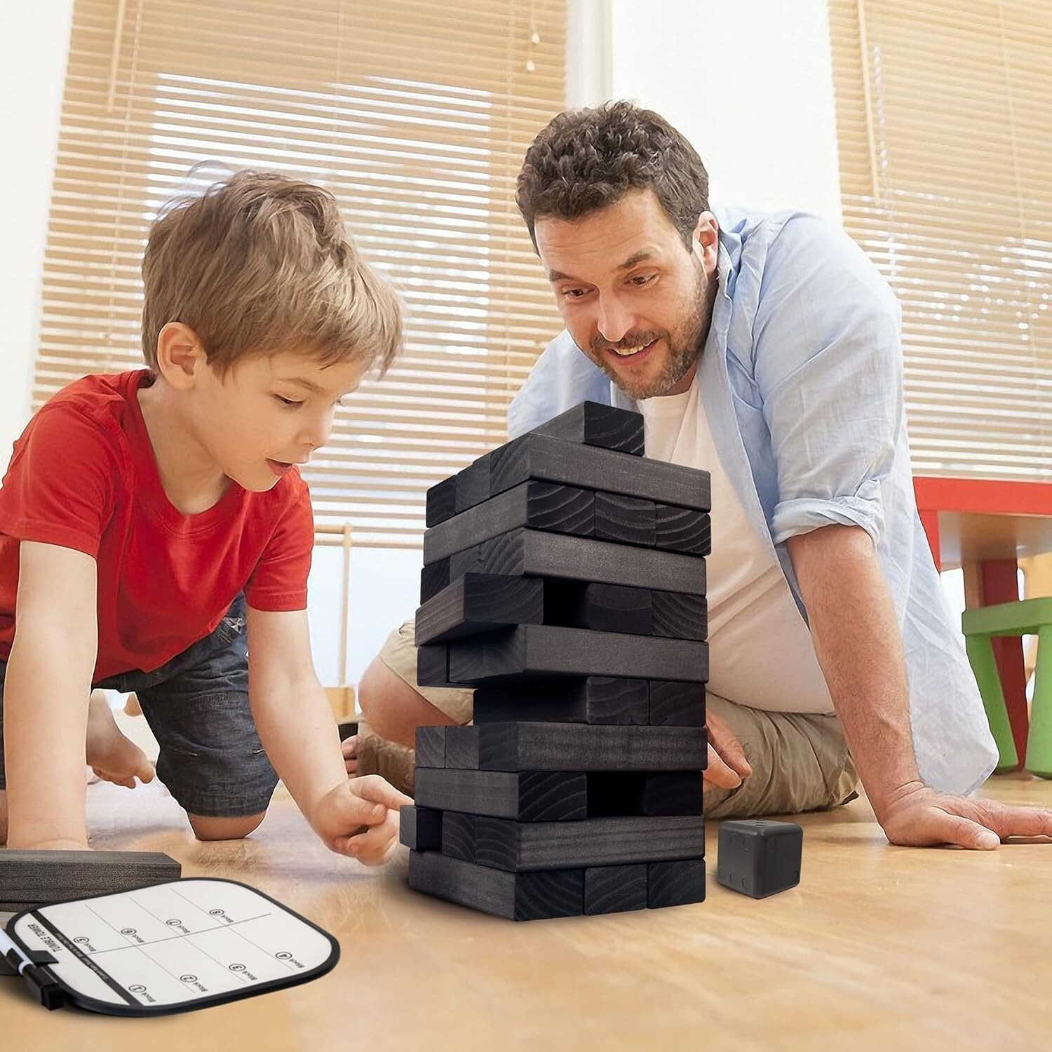Juego de 54 bloques de torre gigantes de madera apilables de color negro US NEW