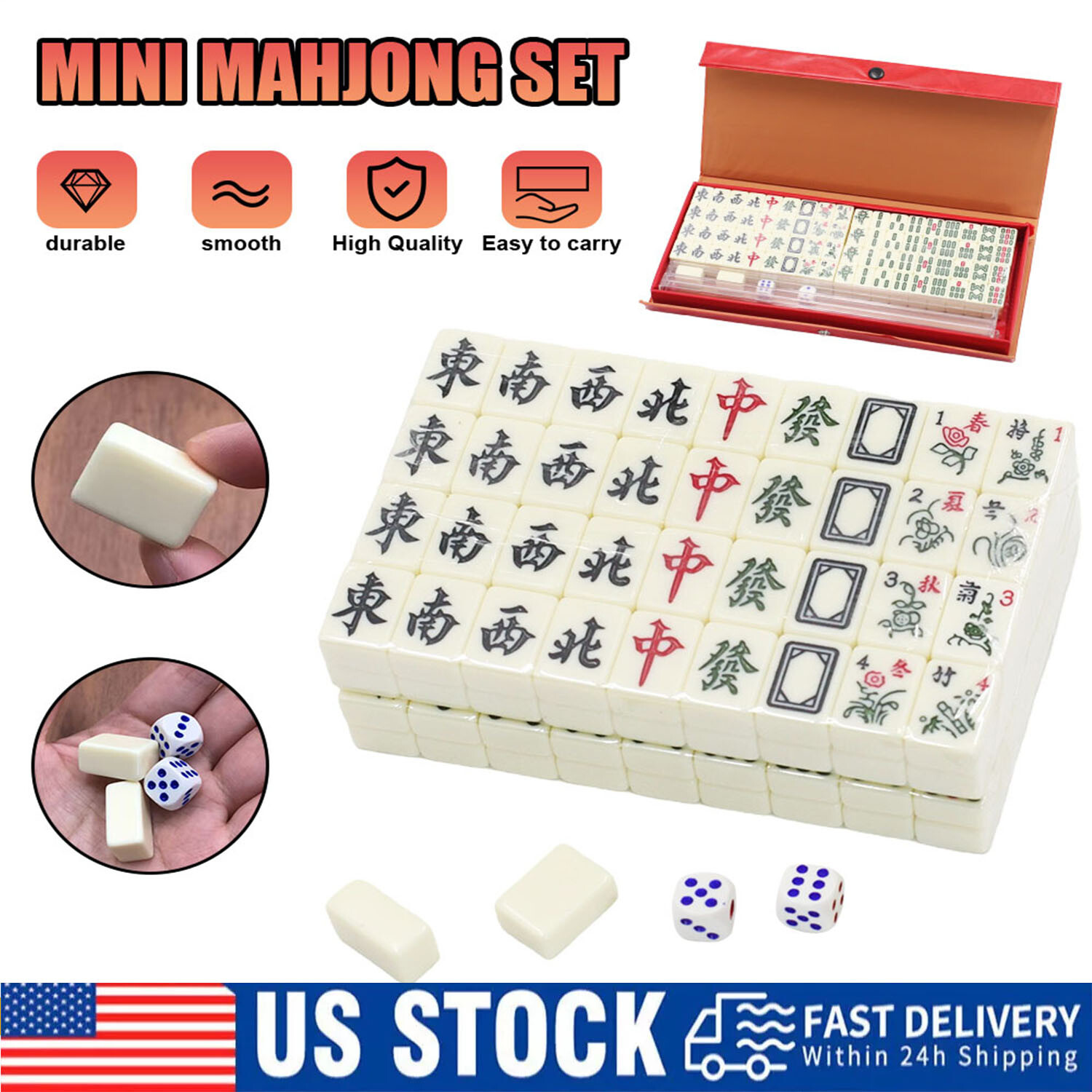 Portable Mini Mahjong Set, Indoor Entertainment Accessories with Carrying Case