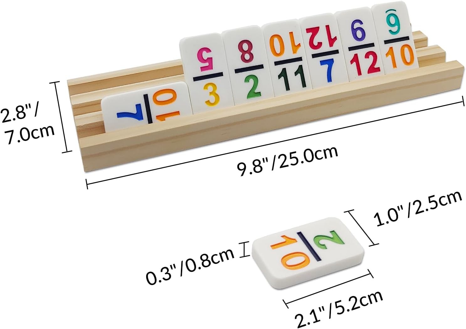 Mexican Train Dominoes Set with Wooden Racks & Hub – 91 Tiles, Double 12