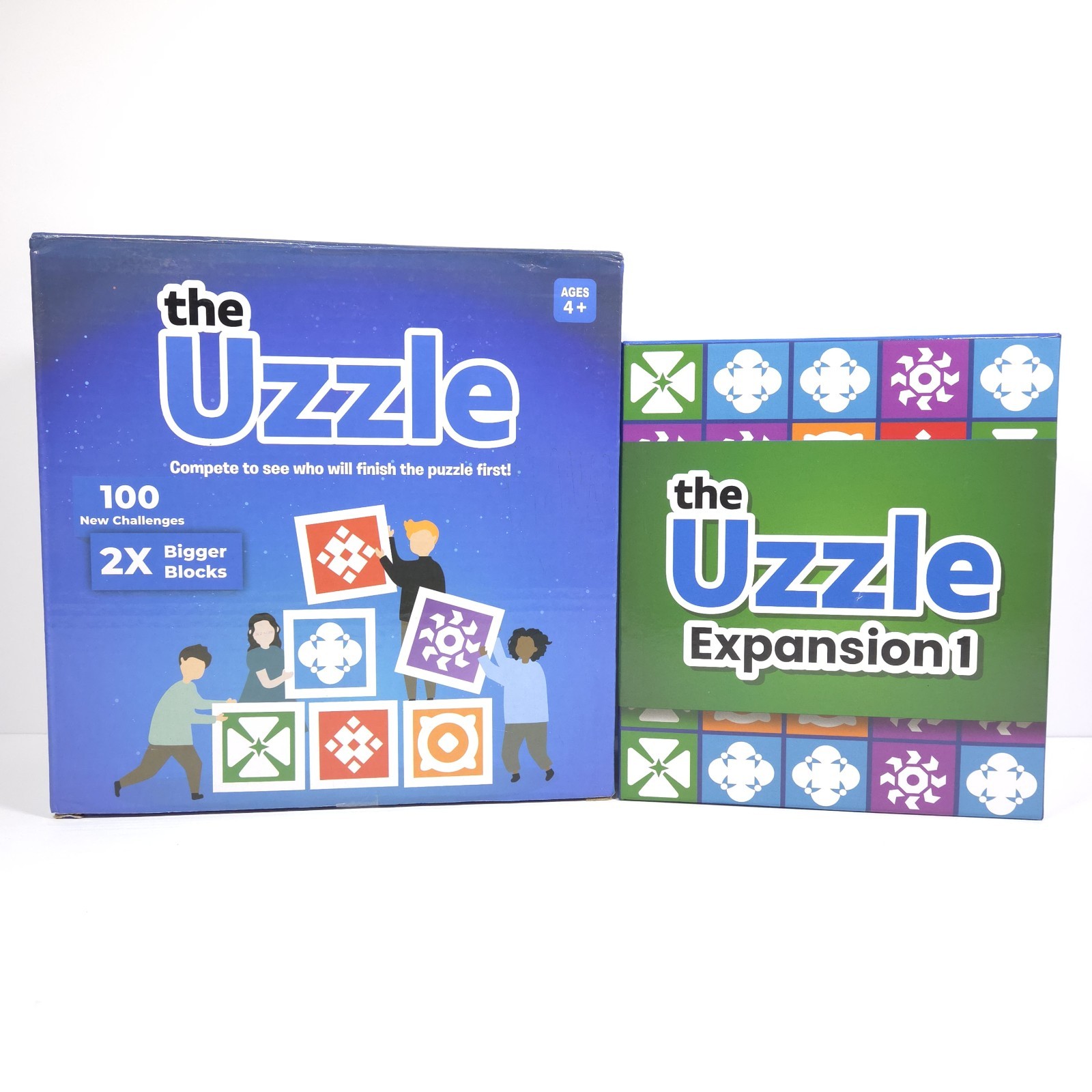 The Uzzle Base Game + Expansion 1 Complete Puzzle Blocks Cards Brain Game