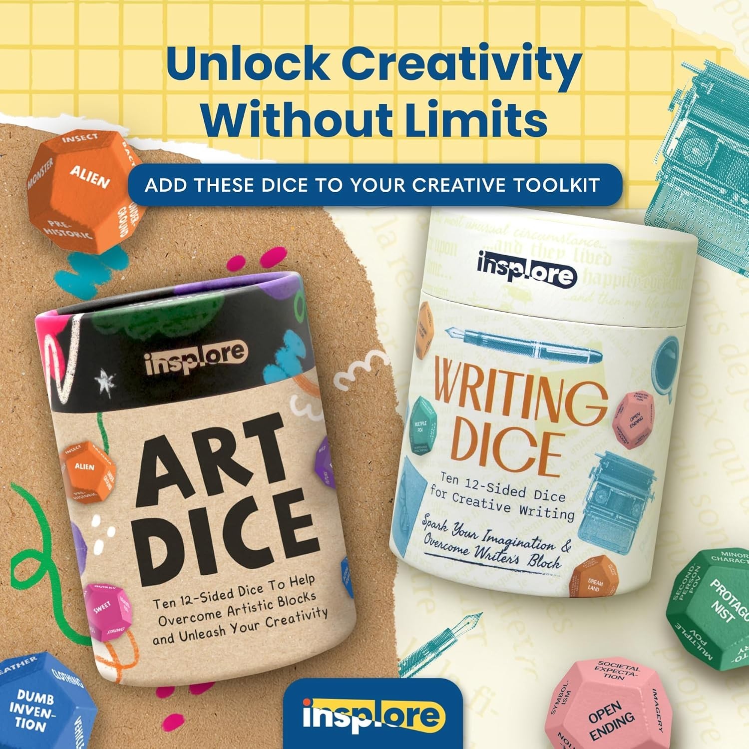 12-Sided Writing Dice – Giftable Creative Writing Tool – 120 Inspiration Prompts
