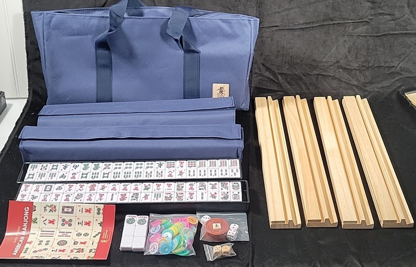 American Mahjong Set with Indigo Tiles Blue Soft Case All-in-One Racks (A7)