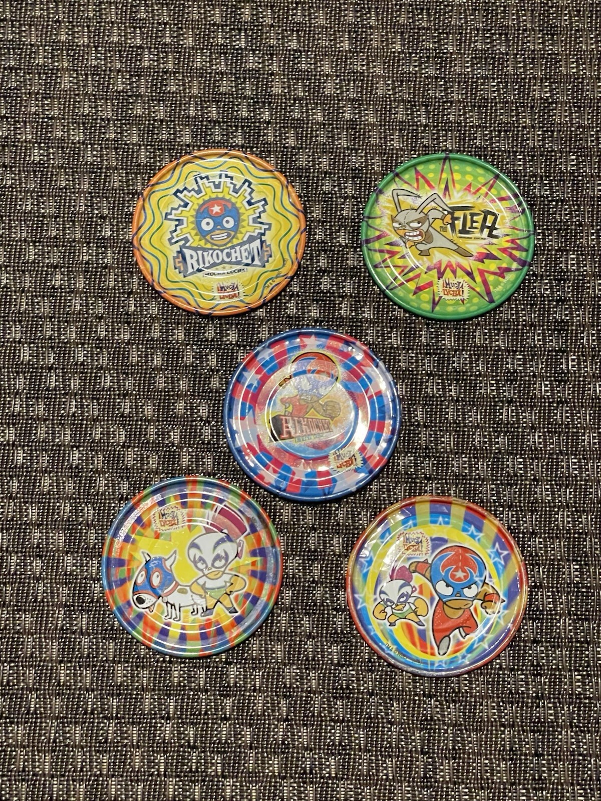 Lot Of 5 Rare Mega Tazos Pogs Mexico ¡MUCHA LUCHA! BIGER SIZE Metal