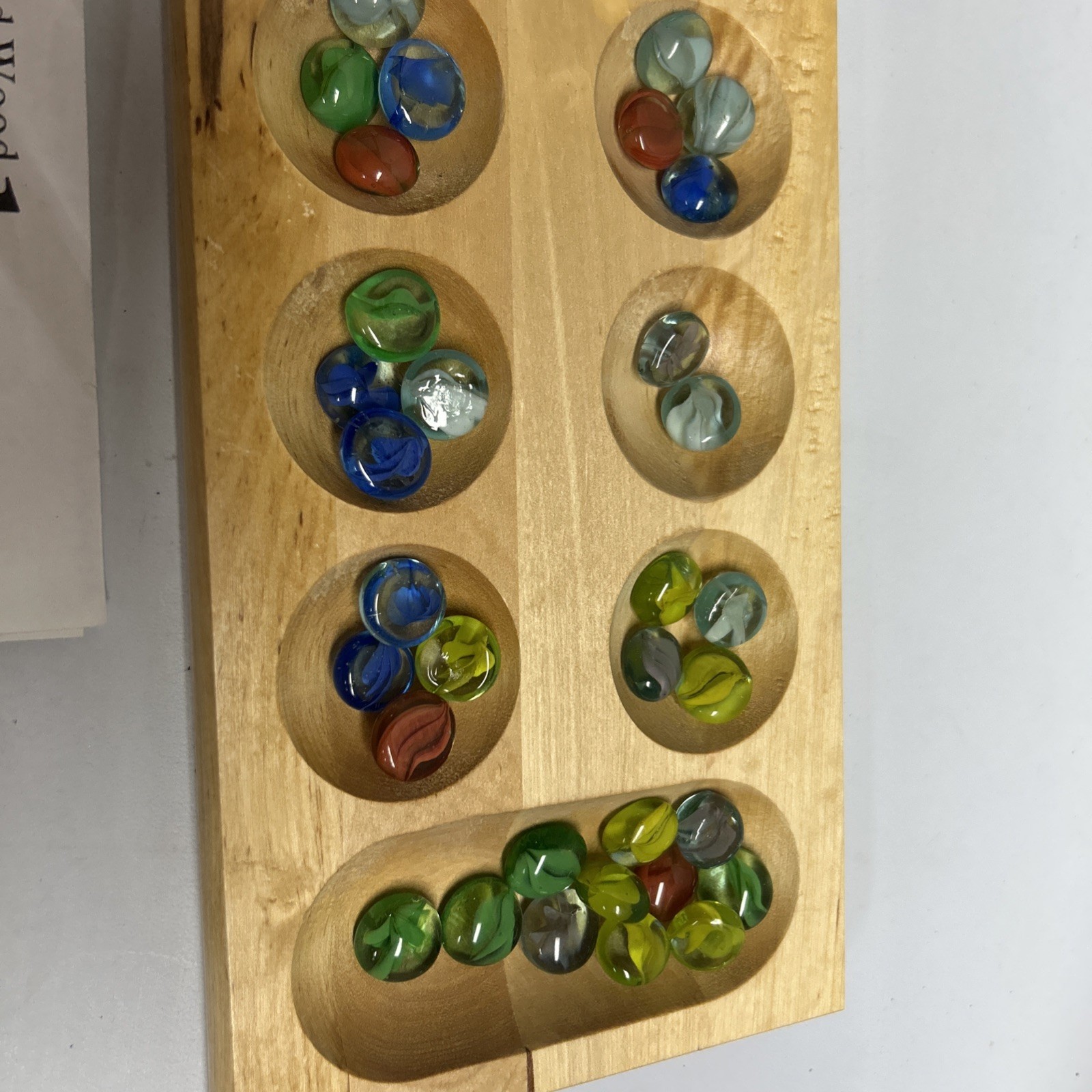 Oak Finished Wood Board w/ Gemstone Pieces MANCALA – 2001 Cardinal Solid Wood