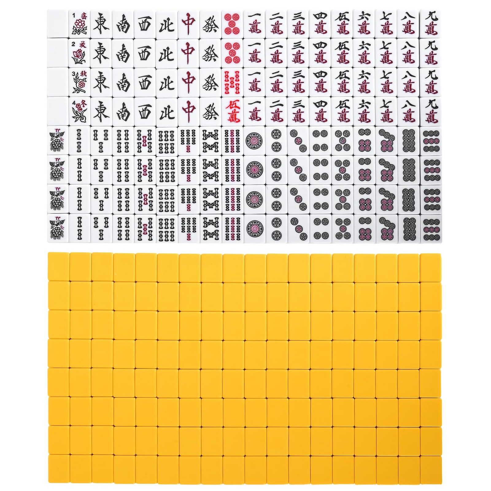 Japanese Riichi Mahjong Set, 144 White and Yellow Tiles – with Black Box, Eas…