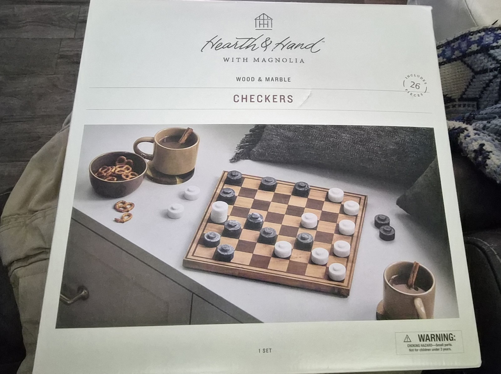 Open Box Wood & Marble Checkers Board Game Hearth & Hand with Magnolia Marble