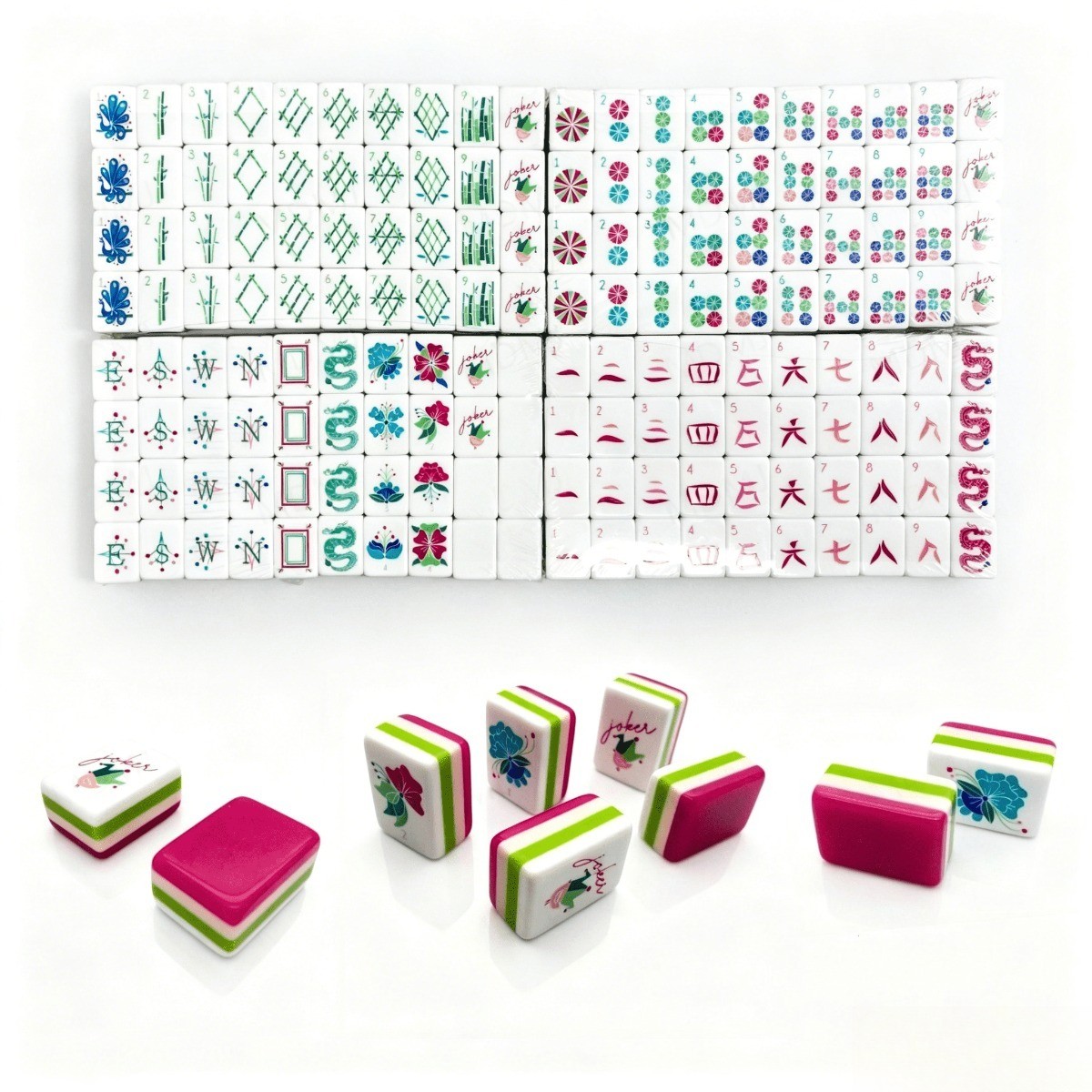 Rose Red Green Multilayer Acrylic American Mahjong Tiles 160-Piece