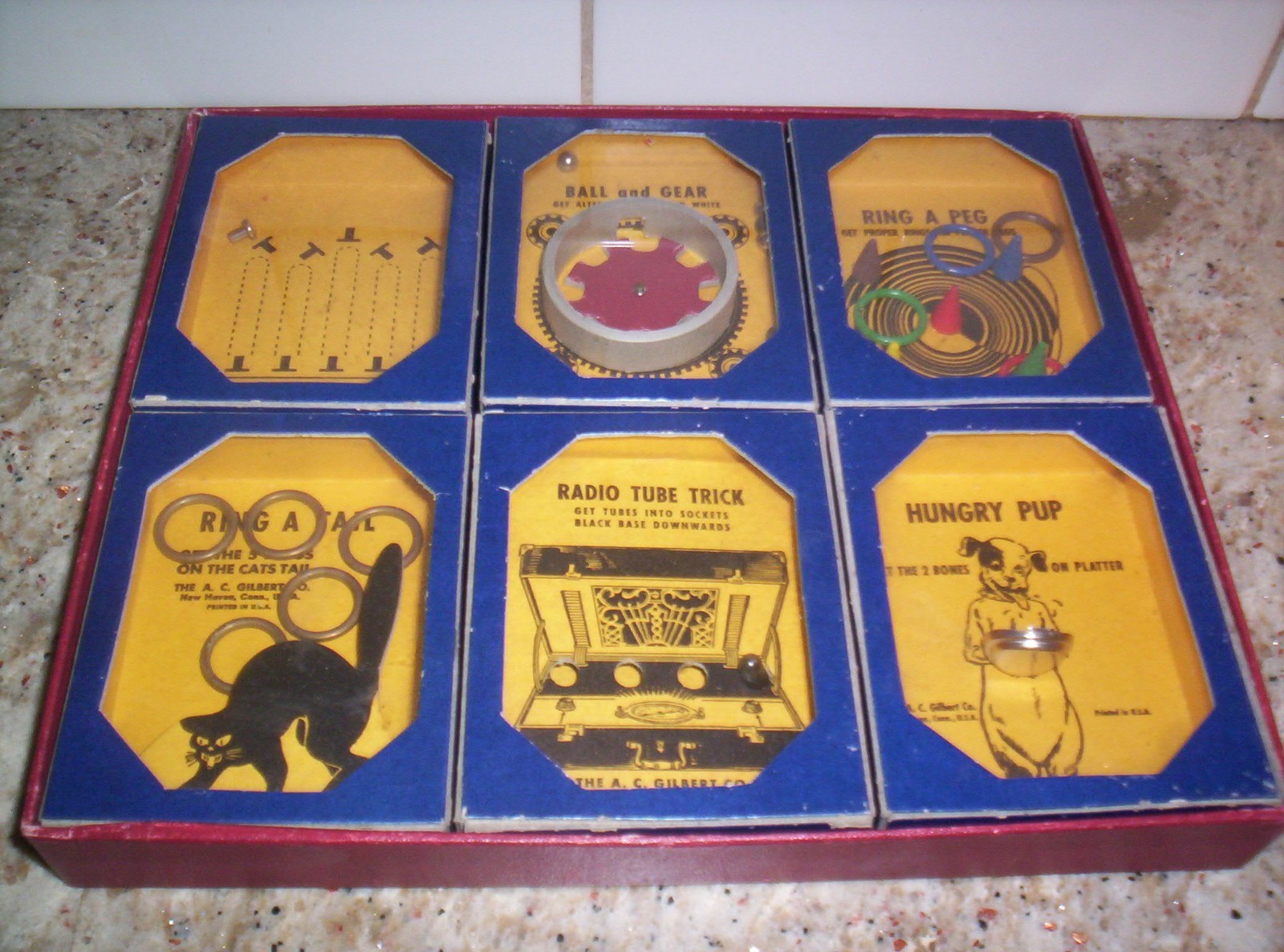 Vintage 1940 A.C. Gilbert Company Mini Dexterity Puzzle Set of 6 NICE!!