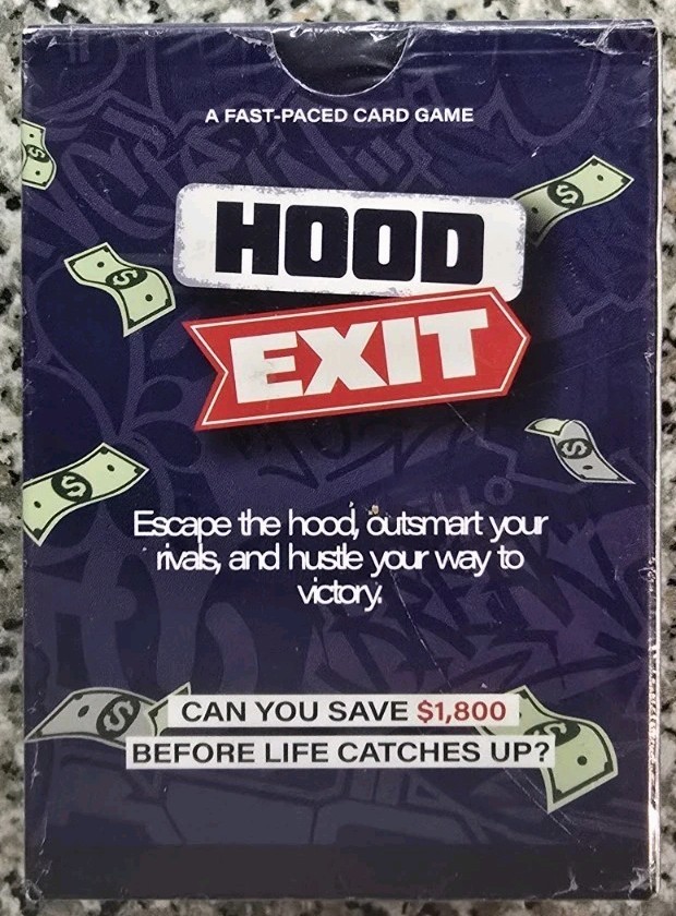 HOOD EXIT Card Game. Hood Charades. Stack Your Cash, Block Rivals..NEW. Fast NR