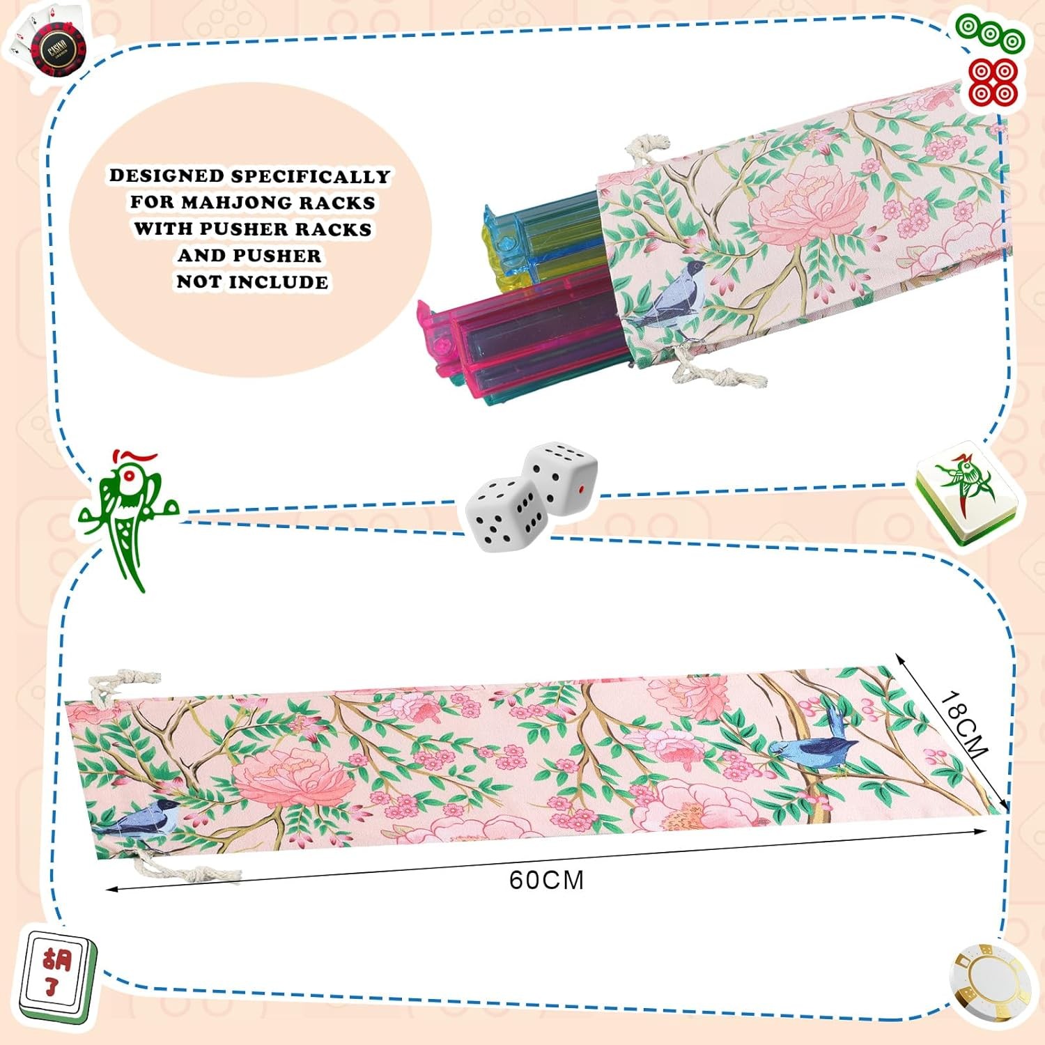 Empty Mahjong Bags Set for Tiles and Racks 24x13x4.7 Inch American Mahjong Ca…