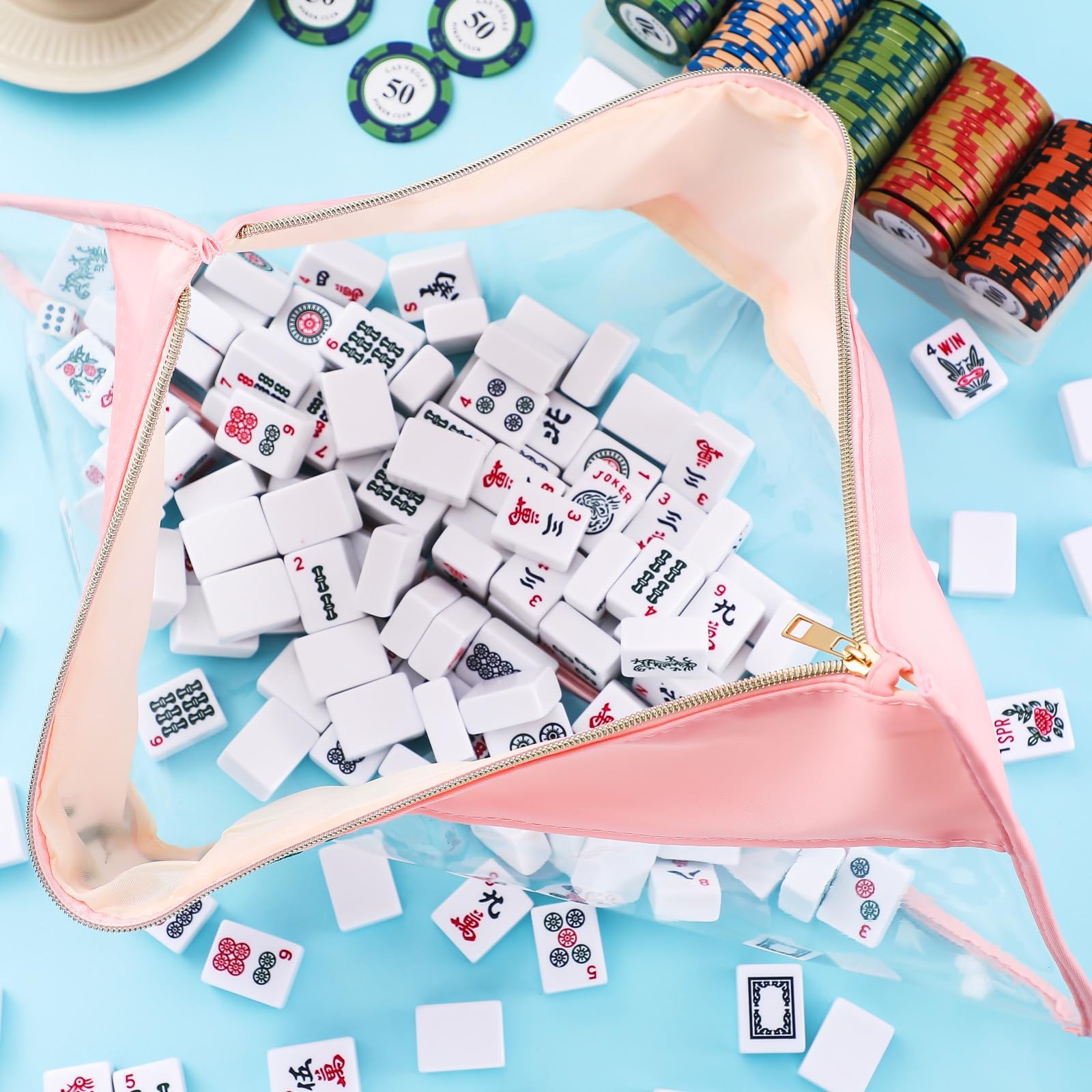 1 PCS Mahjong Bag – Empty Mahjong Tiles Bag Only with Zippered & Letters, Cas…