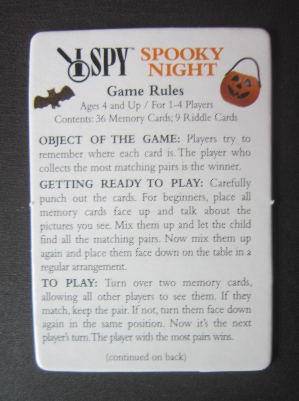 Complete! Scholastic I SPY SPOOKY NIGHT GAME w/ All memory cards Riddle cards