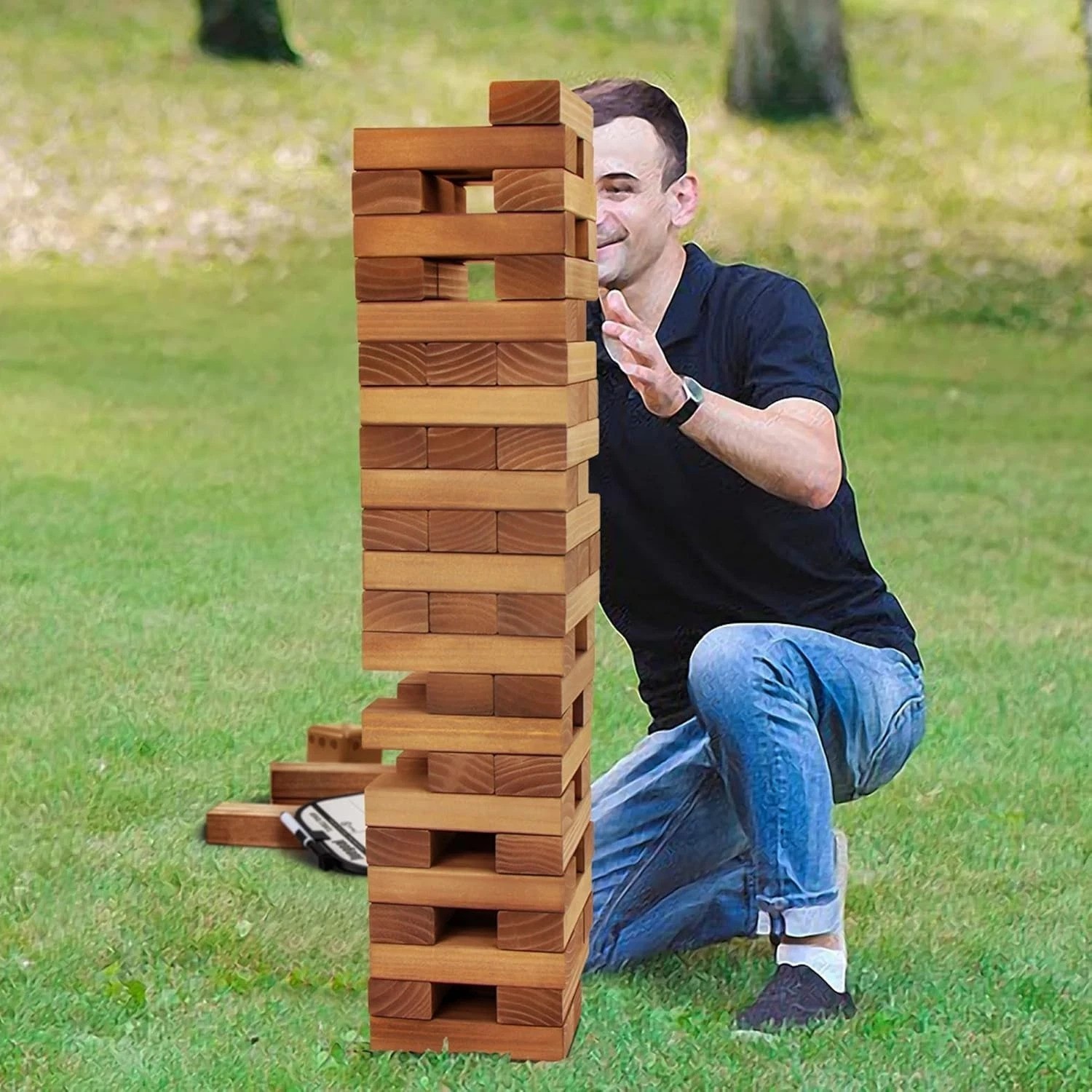 Portable 54-Piece Giant Wood Stacking Game with Canvas Bag for Endless Fun