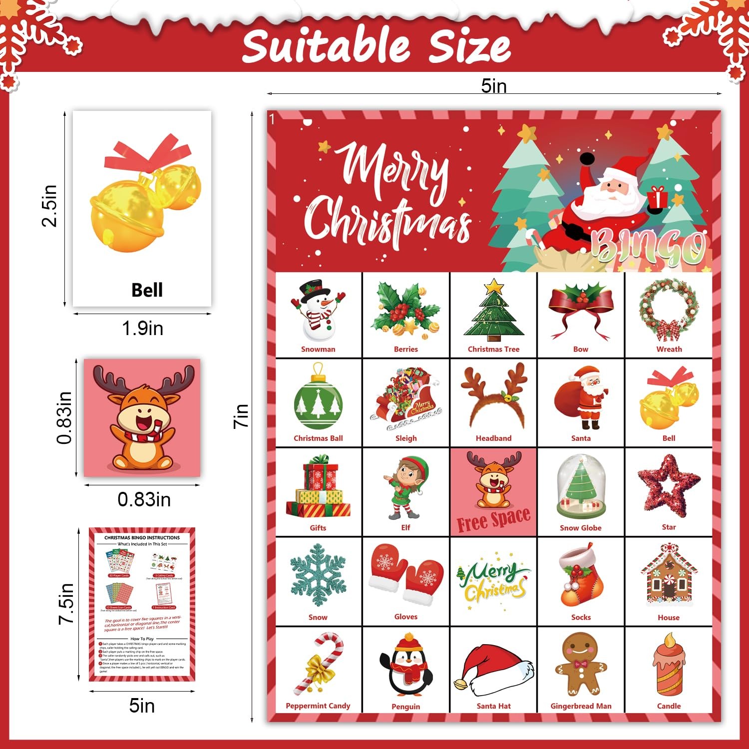 46PCS Christmas Bingo Game Cards for 30 Players Christmas Party Games for Kids