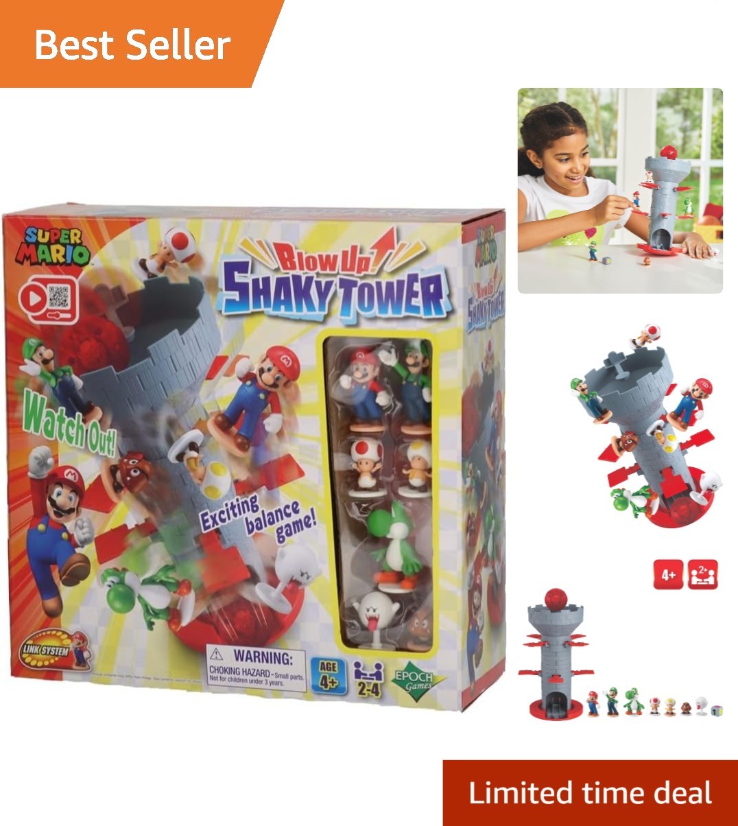 Super Mario Blow Up! Shaky Tower Balancing Game with 7 Collectible Figures