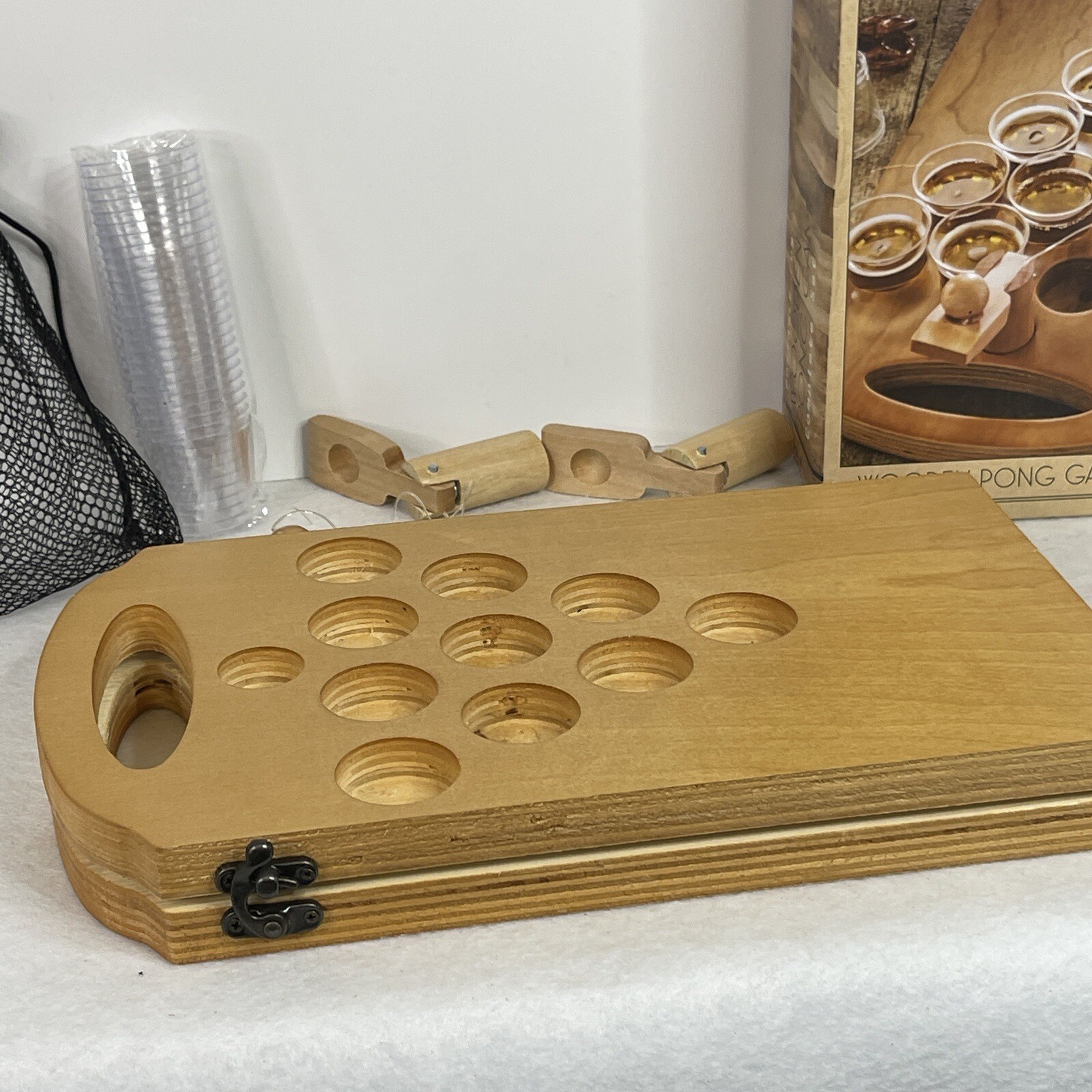 Studio Mercantile Wooden Pong Game Mini Beer Pong Party Set Adult Drinking Game