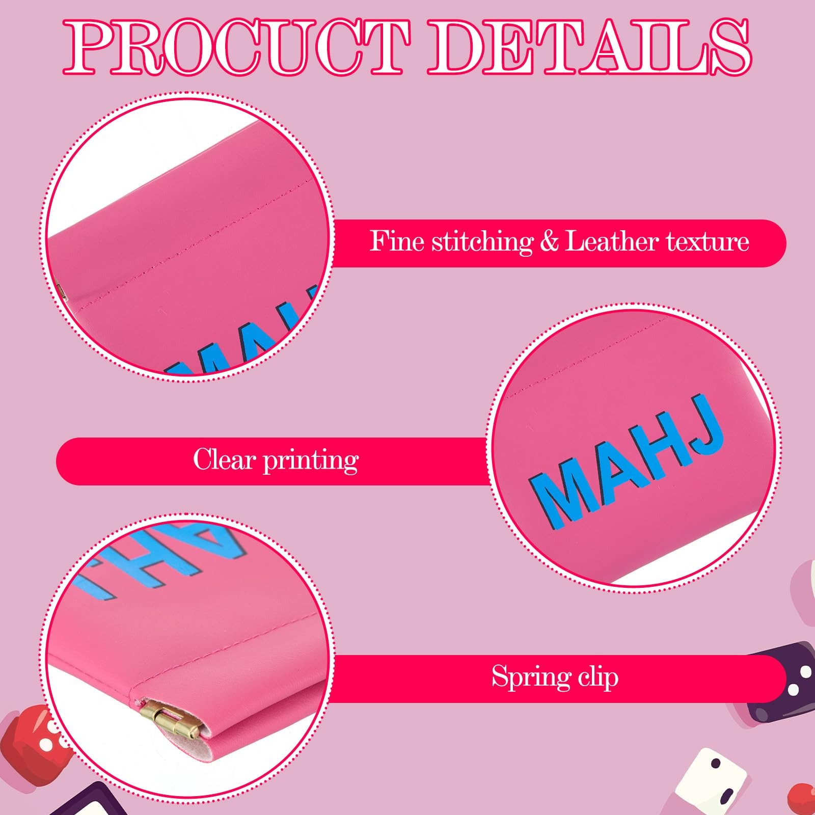 Sunnymove Mahjong Dice Bags 3.8 x 3.9 3.82 x 3.94 inches / 9.7 x 10 cm, Pink