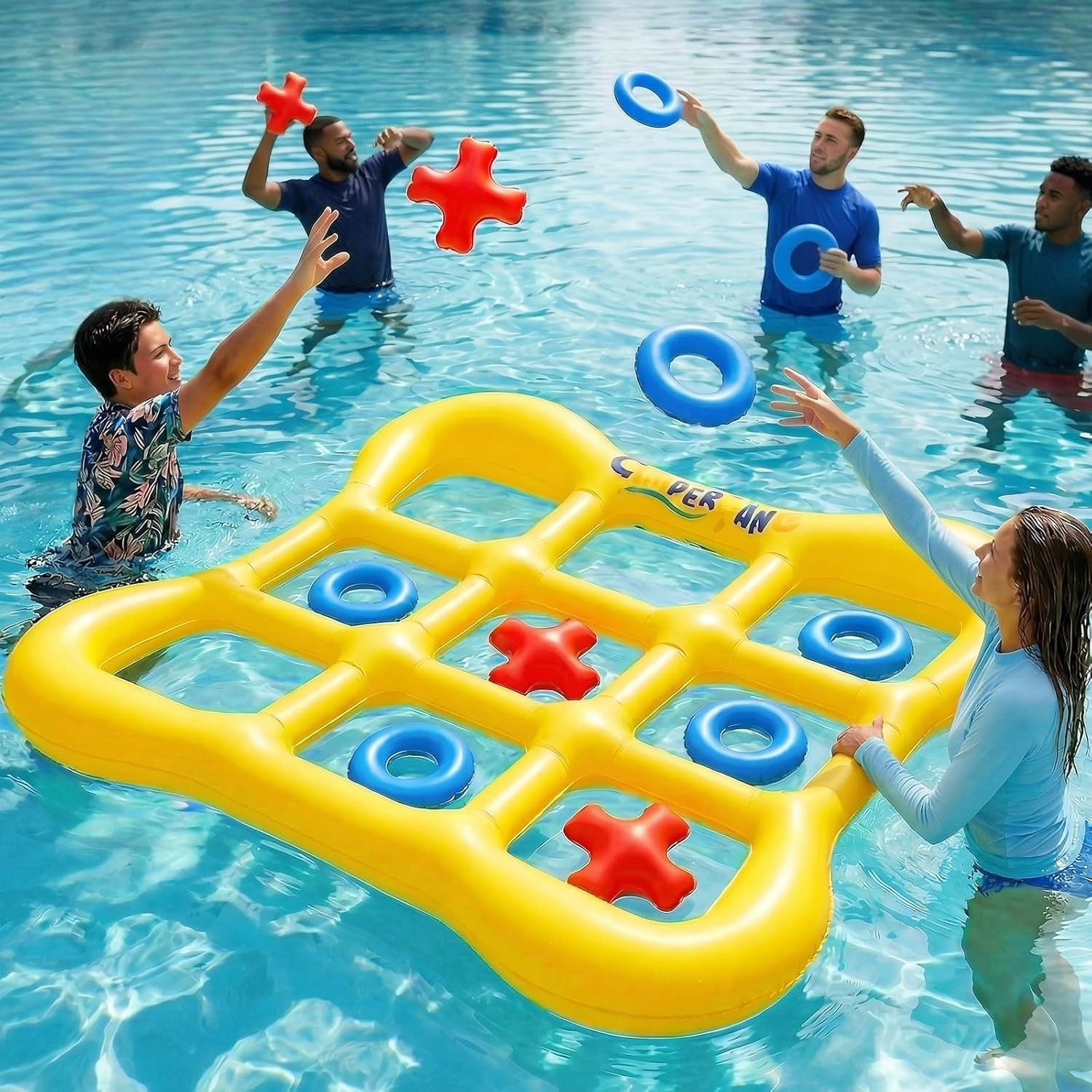 Pool Games Set Giant Inflatable Tic-Tac-Toe Board with 10 Balls 2-10 Players 4.6