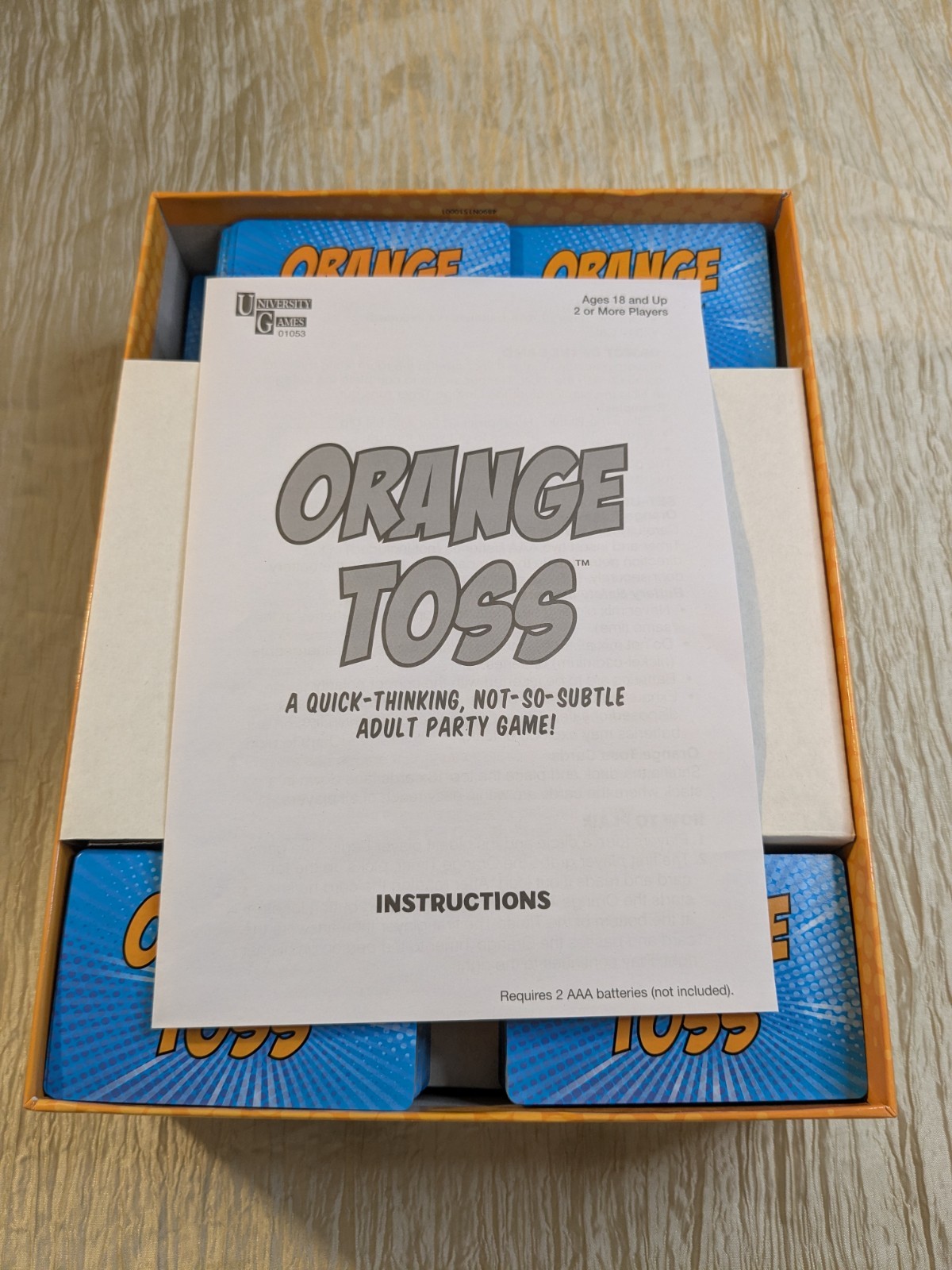 Orange Toss An Adult Party Game by University Games 2016 Timed Card Game 18+