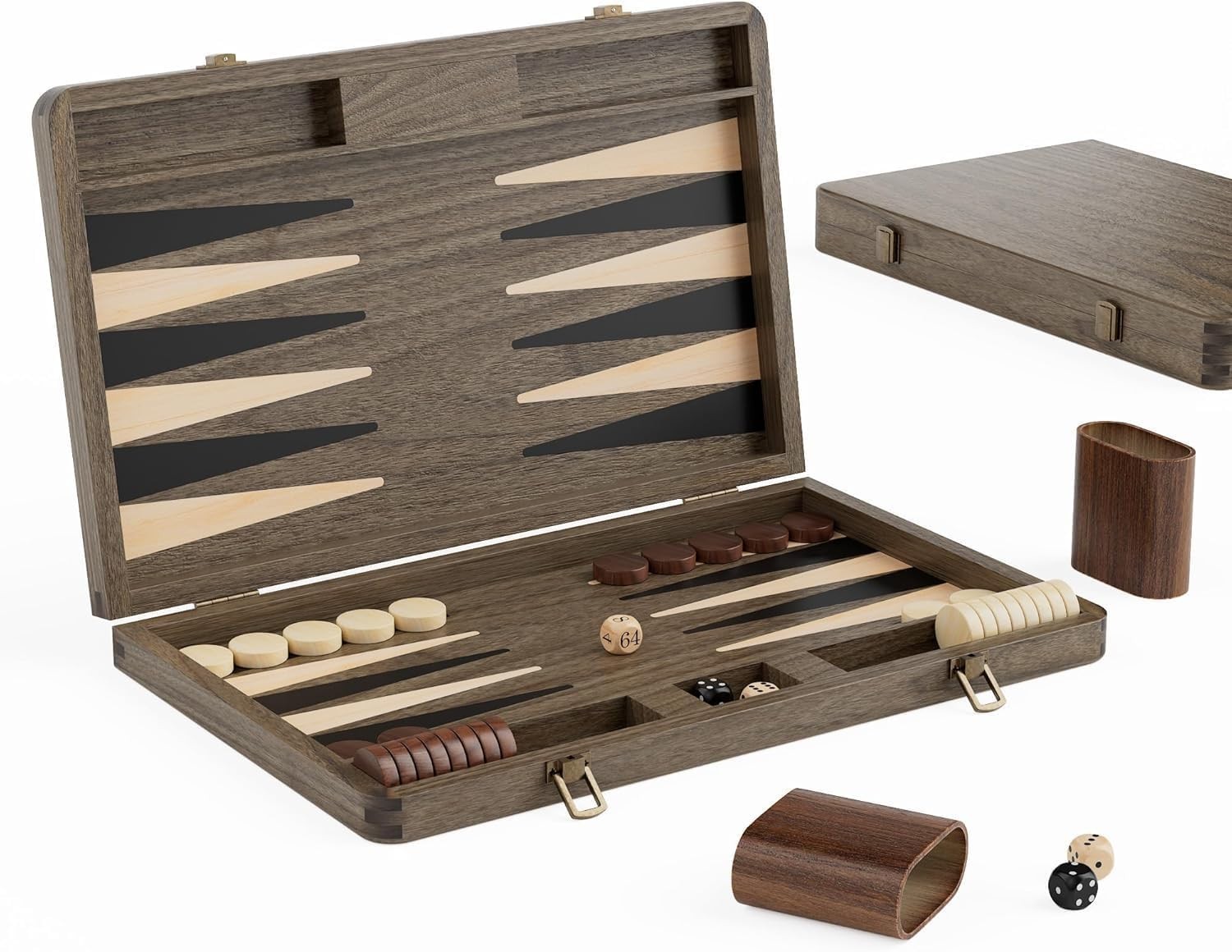 Luxury Walnut Backgammon Set – Wood Board with Travel Case, Doubling Cube