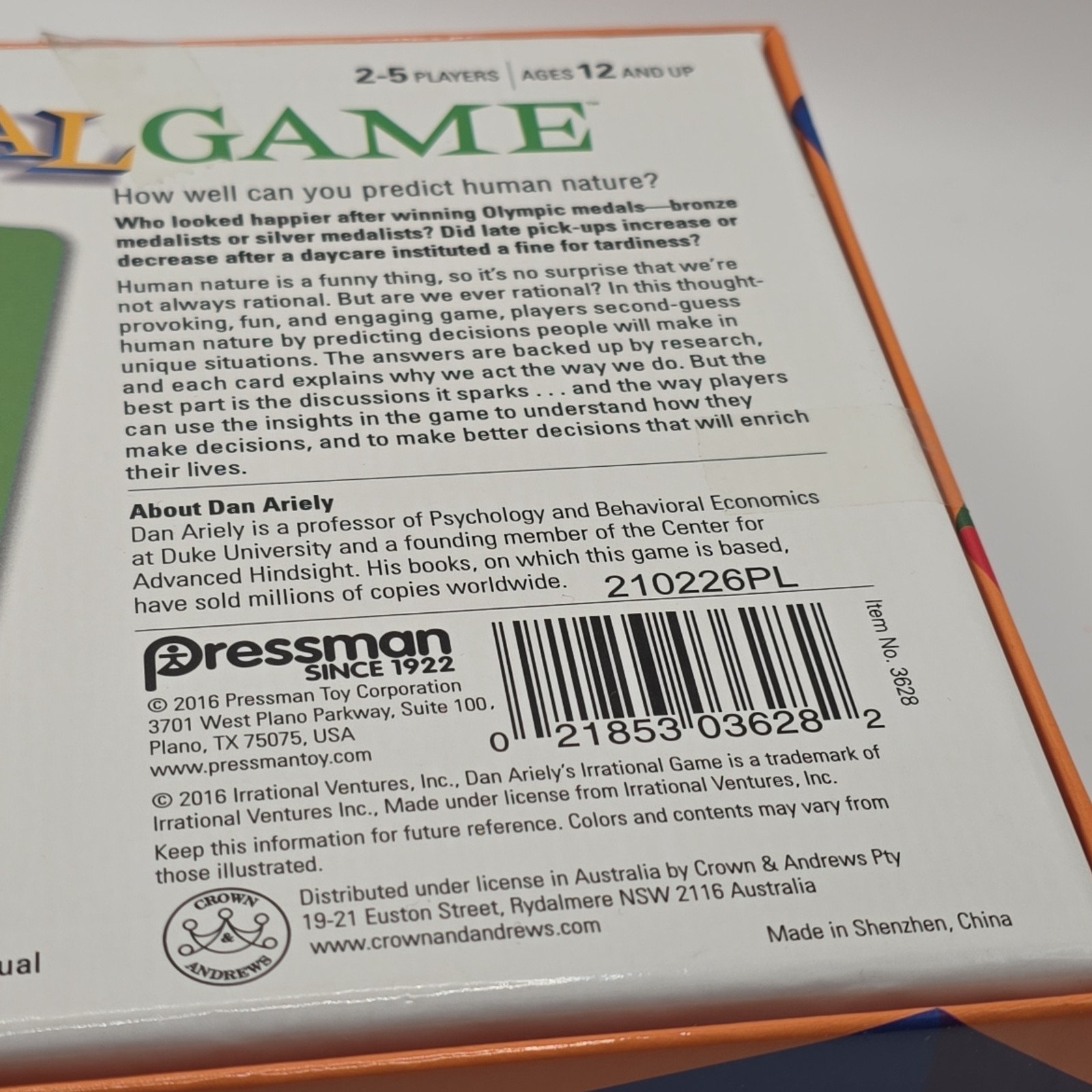 Dan Ariely’s Irrational Game Pressman 2016 Card Game New In Box
