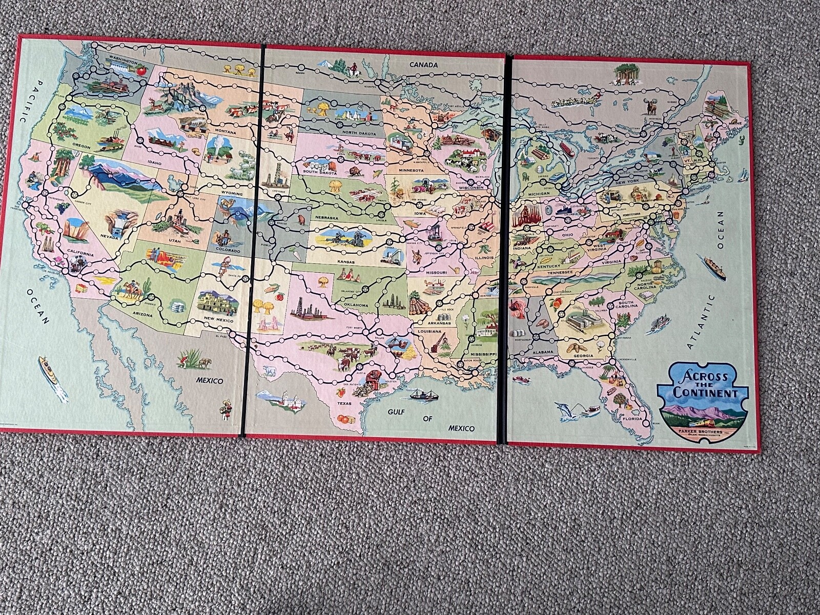 VINTAGE 1952 PARKER BROS ACROSS THE CONTINENT UNITED STATES BOARD GAME -COMPLETE