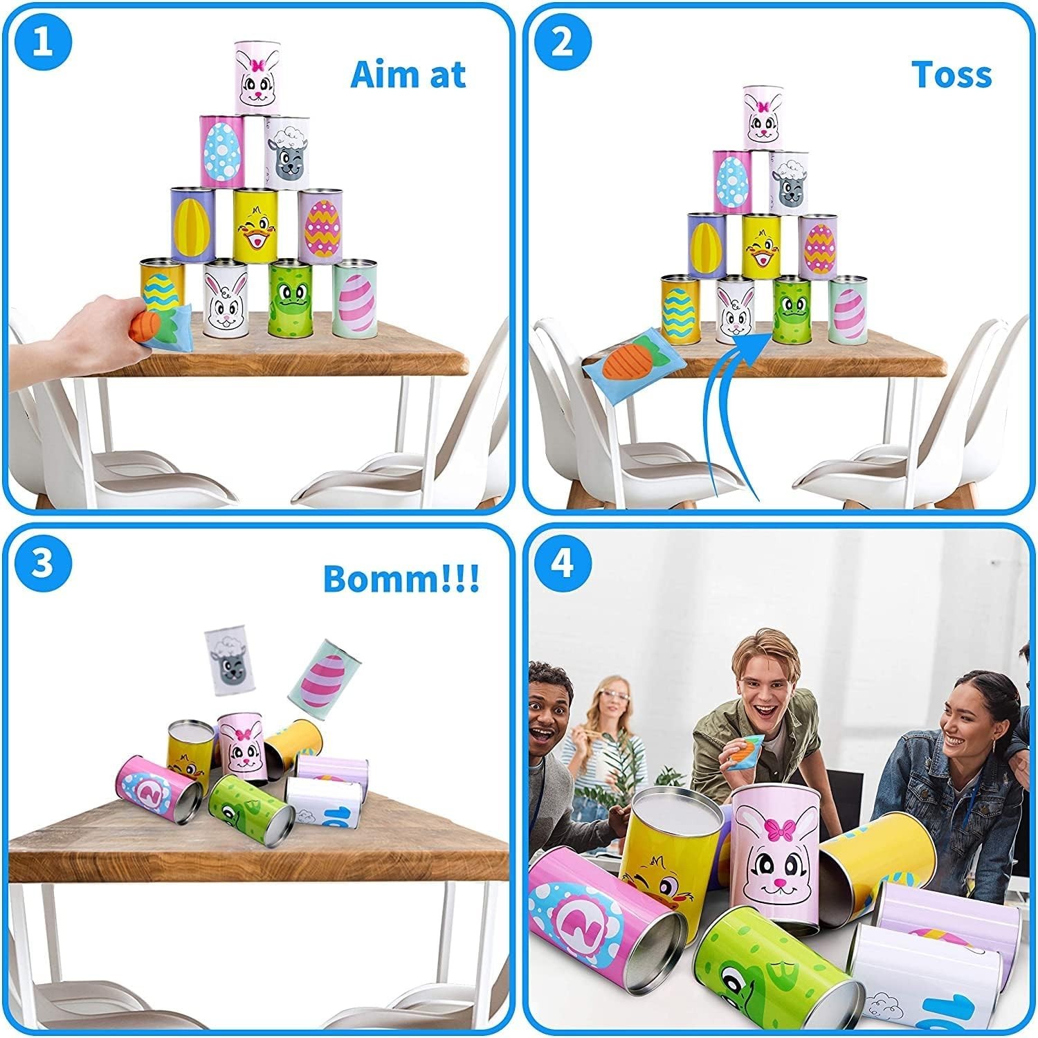 Easter Carnival Knockdown Can Game Set 13 Pcs Kids Adults Indoor Outdoor Fami…