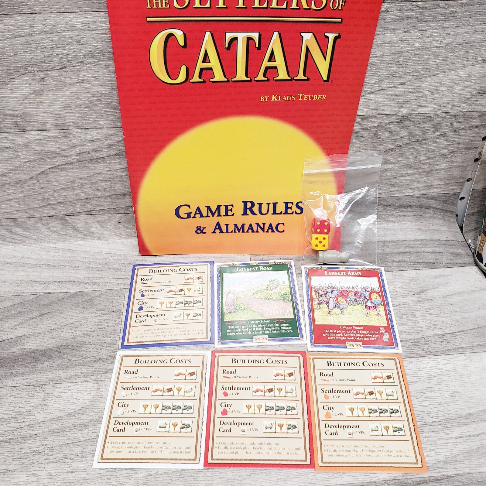 Settlers of Catan Building Costs Player Cards Parts Pieces Dice Robber Manual