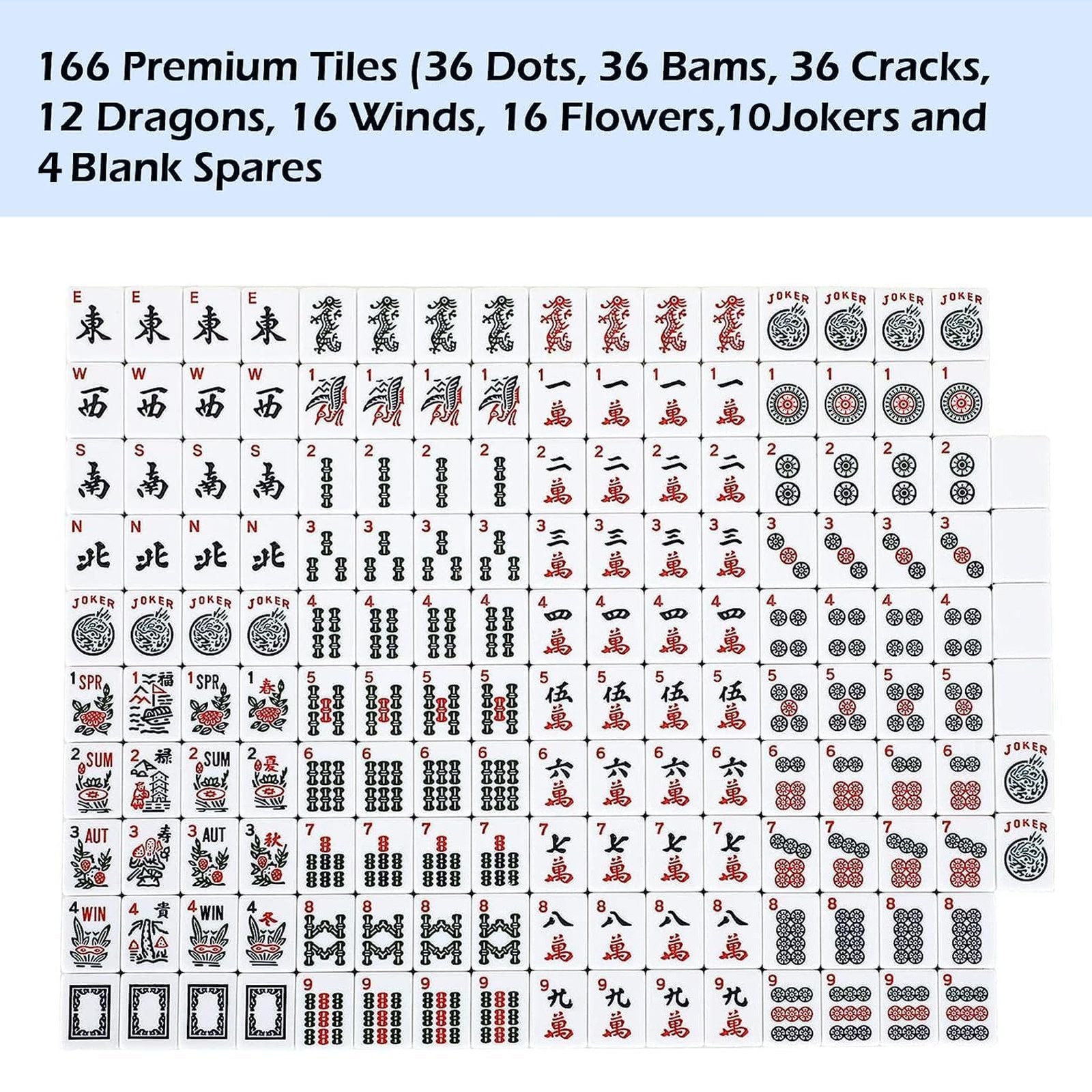 American Mahjong Set,166 White Tiles with Printed Rectangular Bag and Accesso