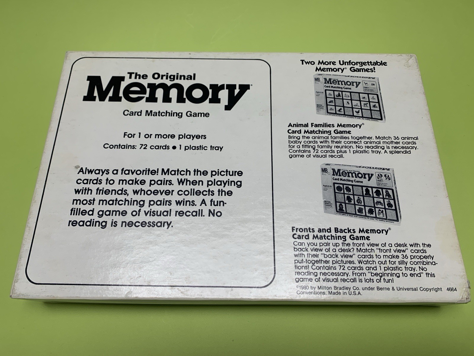 The Original Memory Game Milton Bradley 1980 Vintage 100% Complete