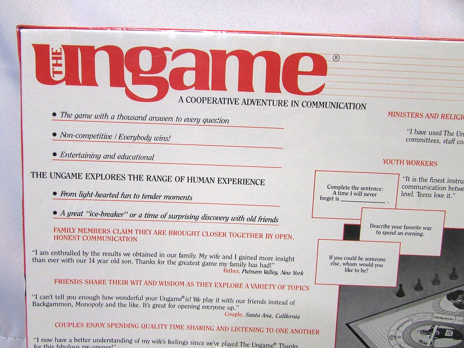 1989 Vintage Sealed THE UNGAME Board Game Family Time Christian Version Vtg 80s