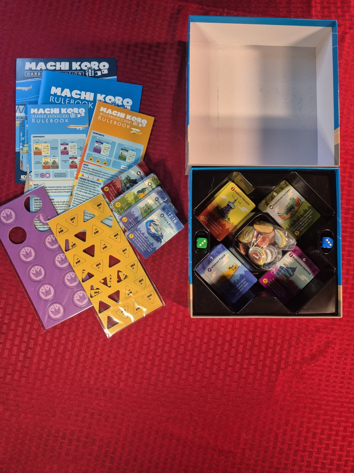 MACHI KORO BOARD GAME. Complete. Harbor Expansion & Millionaire’s Row Included