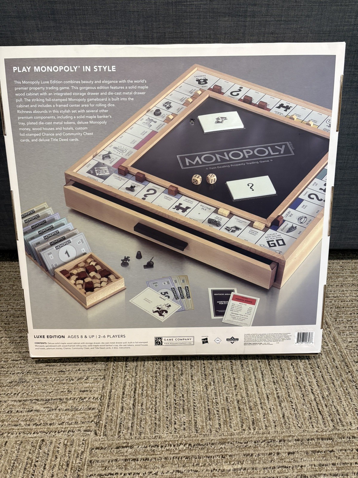 Monopoly Luxe Edition WS Game Company Solid Maple Wood Cabinet NEW Sealed