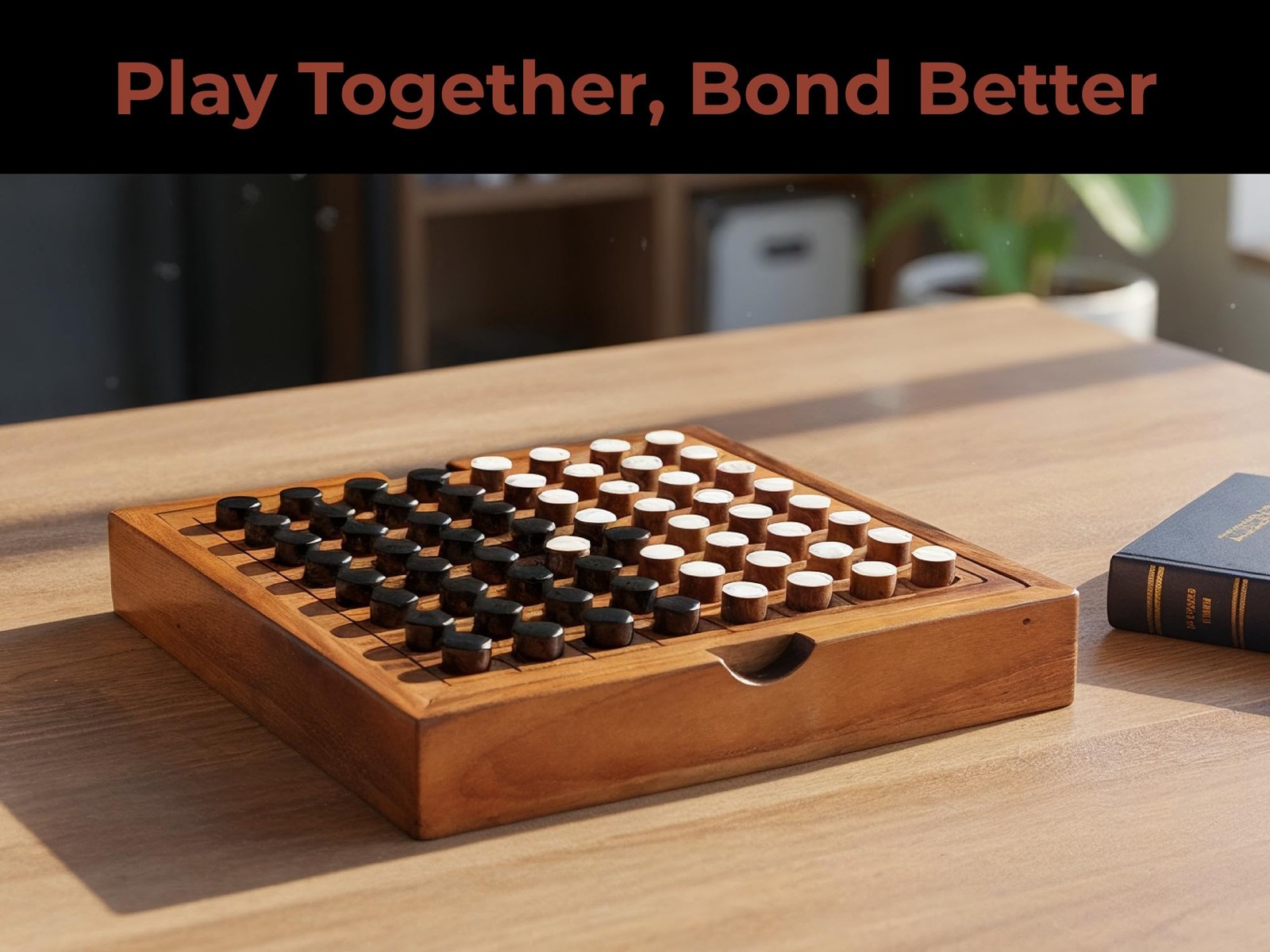 BSIRI Wooden Reversi Othello Board Game 10 inches x 10 inches, Natural Color