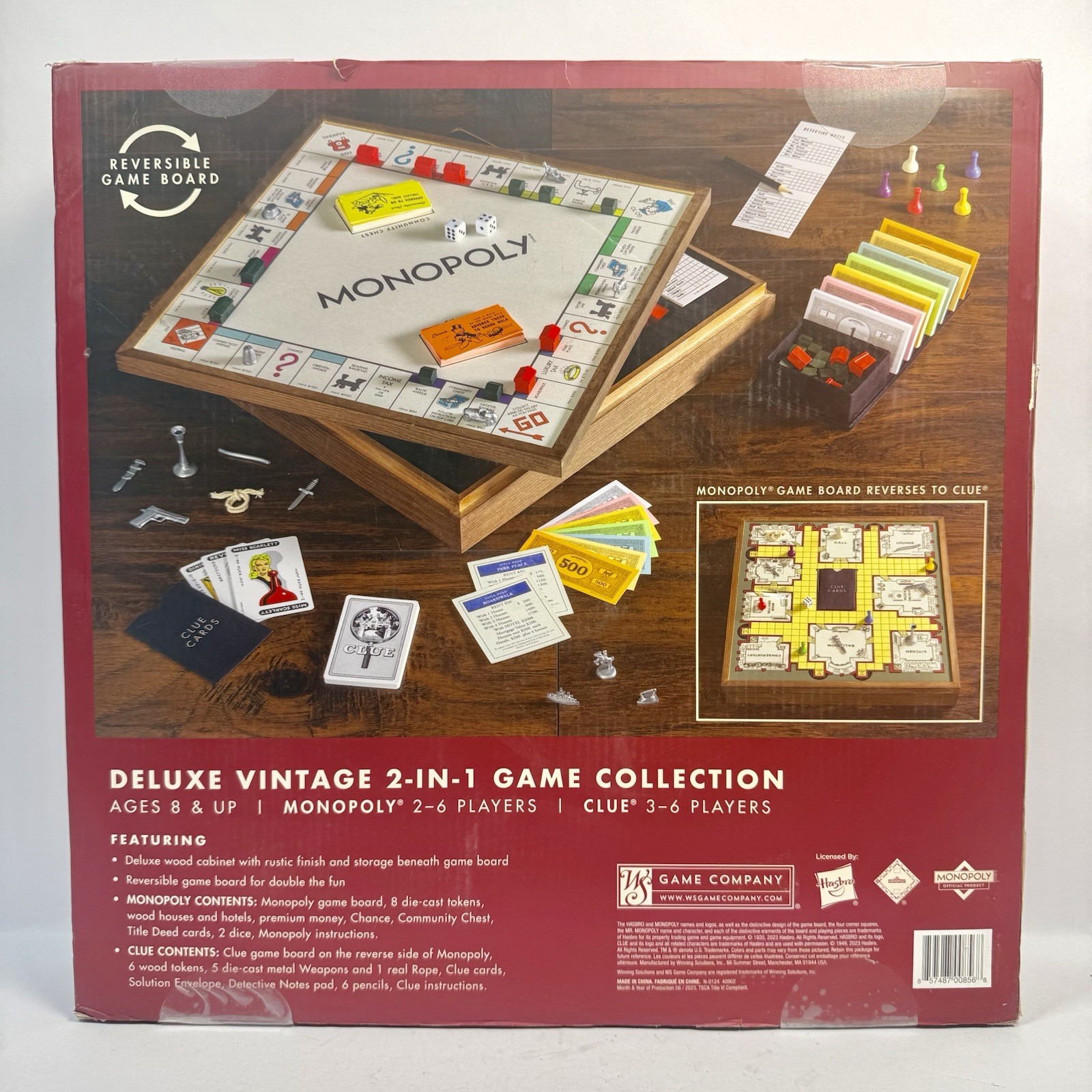 Monopoly & Clue Deluxe Vintage Edition 2-in-1 Wood Cabinet NEW Sealed