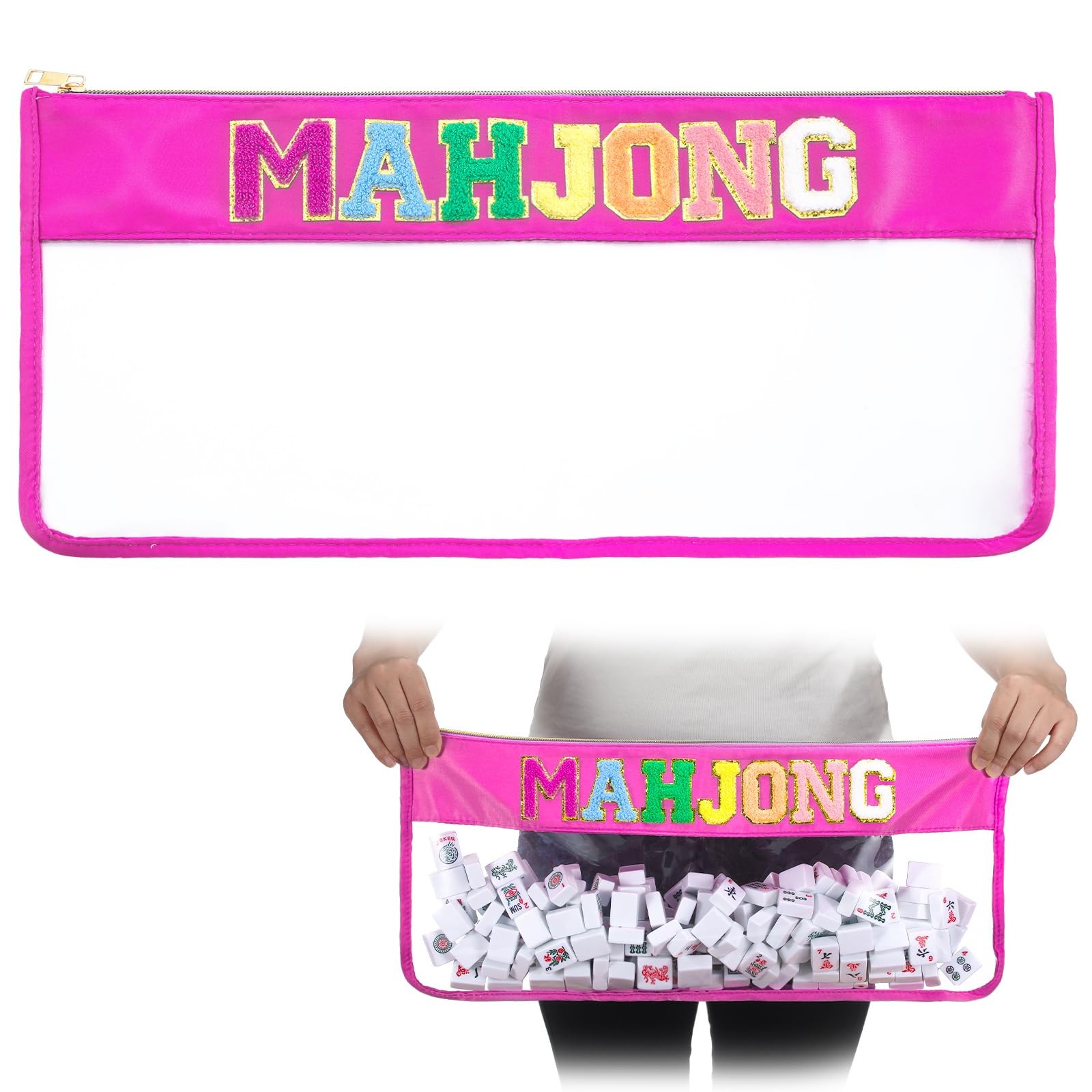 1 PCS Mahjong Bag – Empty Mahjong Tiles Bag Only with Zippered & Letters, Cas…