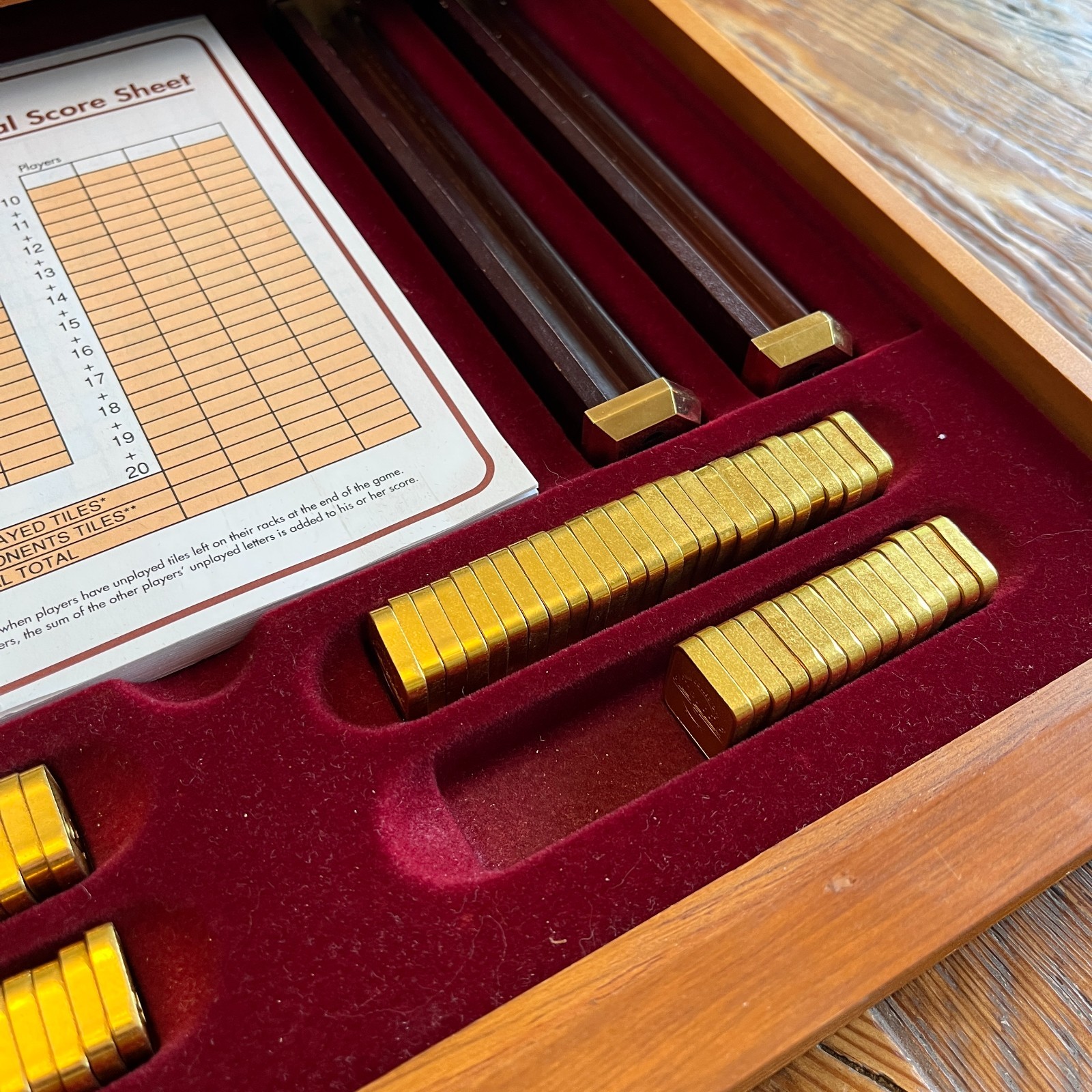 Scrabble Franklin Mint 1990 Collector’s Edition 24K Gold Plated Tiles Wood EUC
