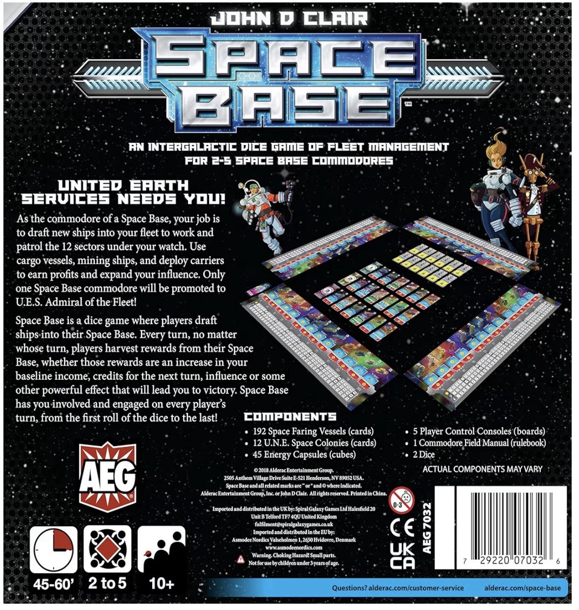 Space Base board game with striking red and blue spacecraft artwork.
